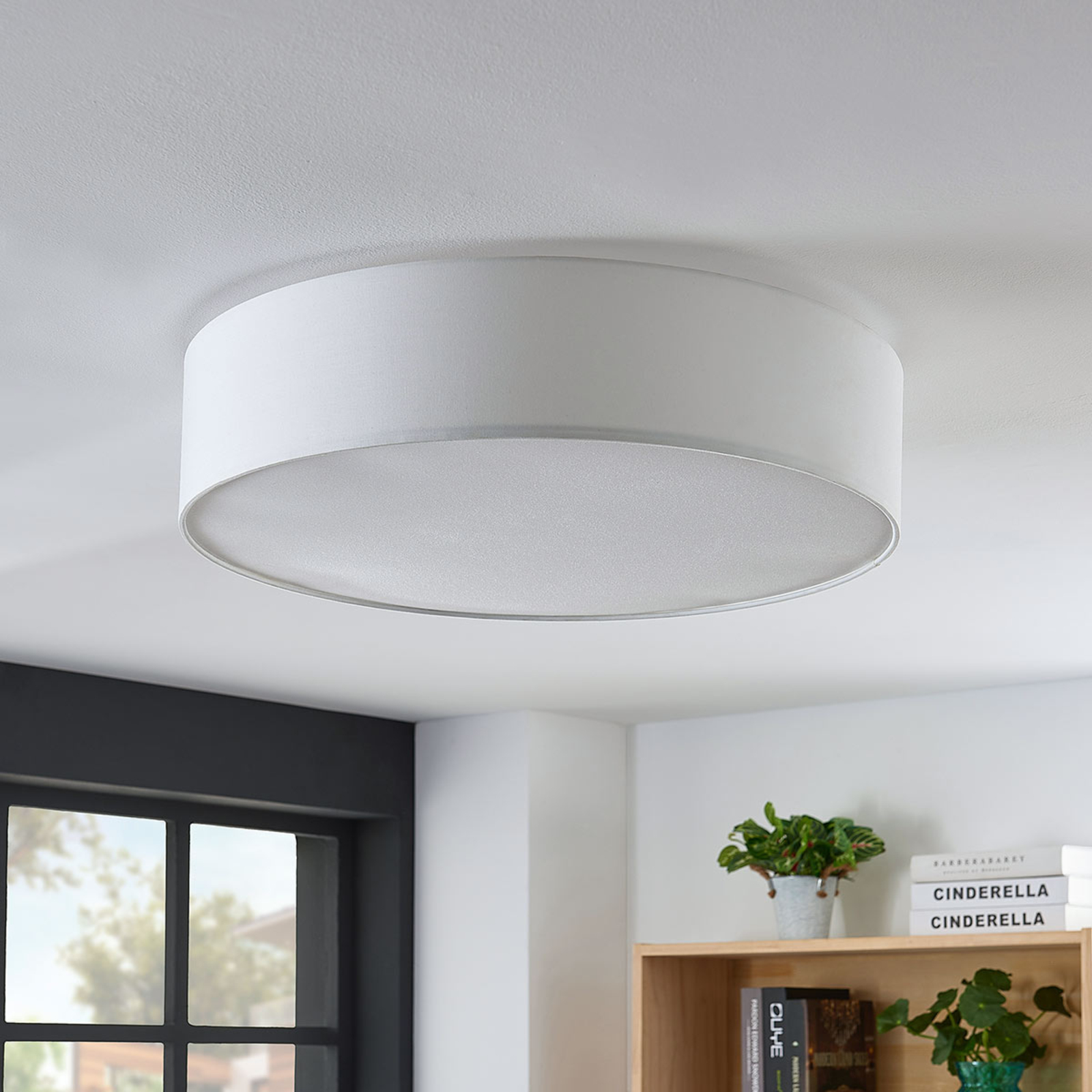 Gordana fabric ceiling lamp in white, 57 cm