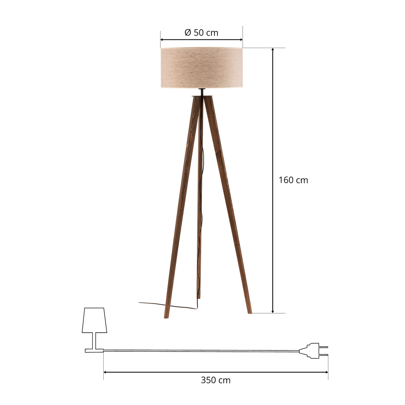 Maira floor lamp, tripod, walnut, beige