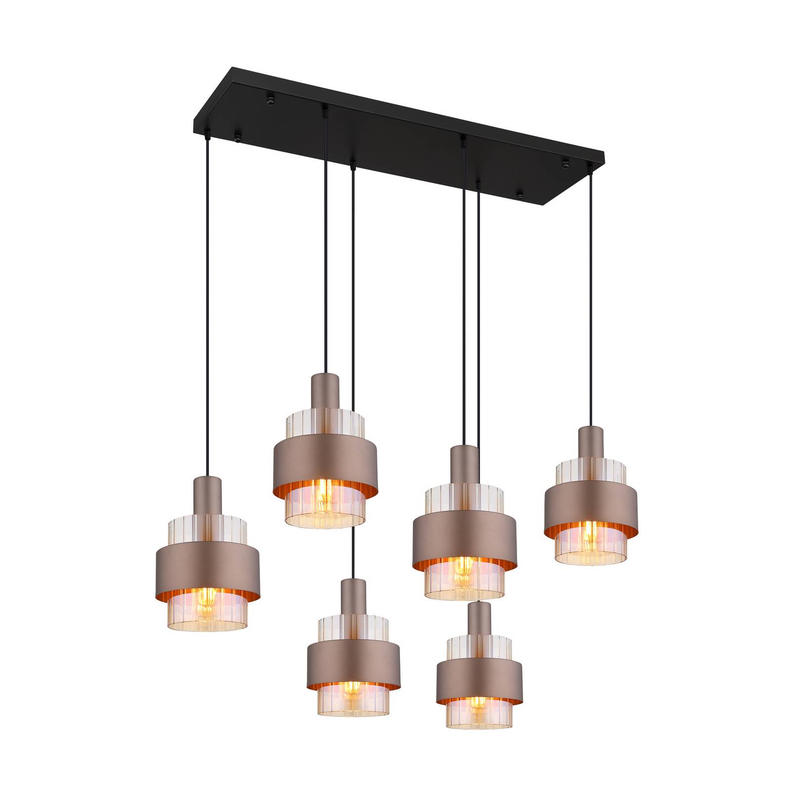 Hängelampe Milley, Länge 96 cm, bronzefarben, 6-flg., Metall