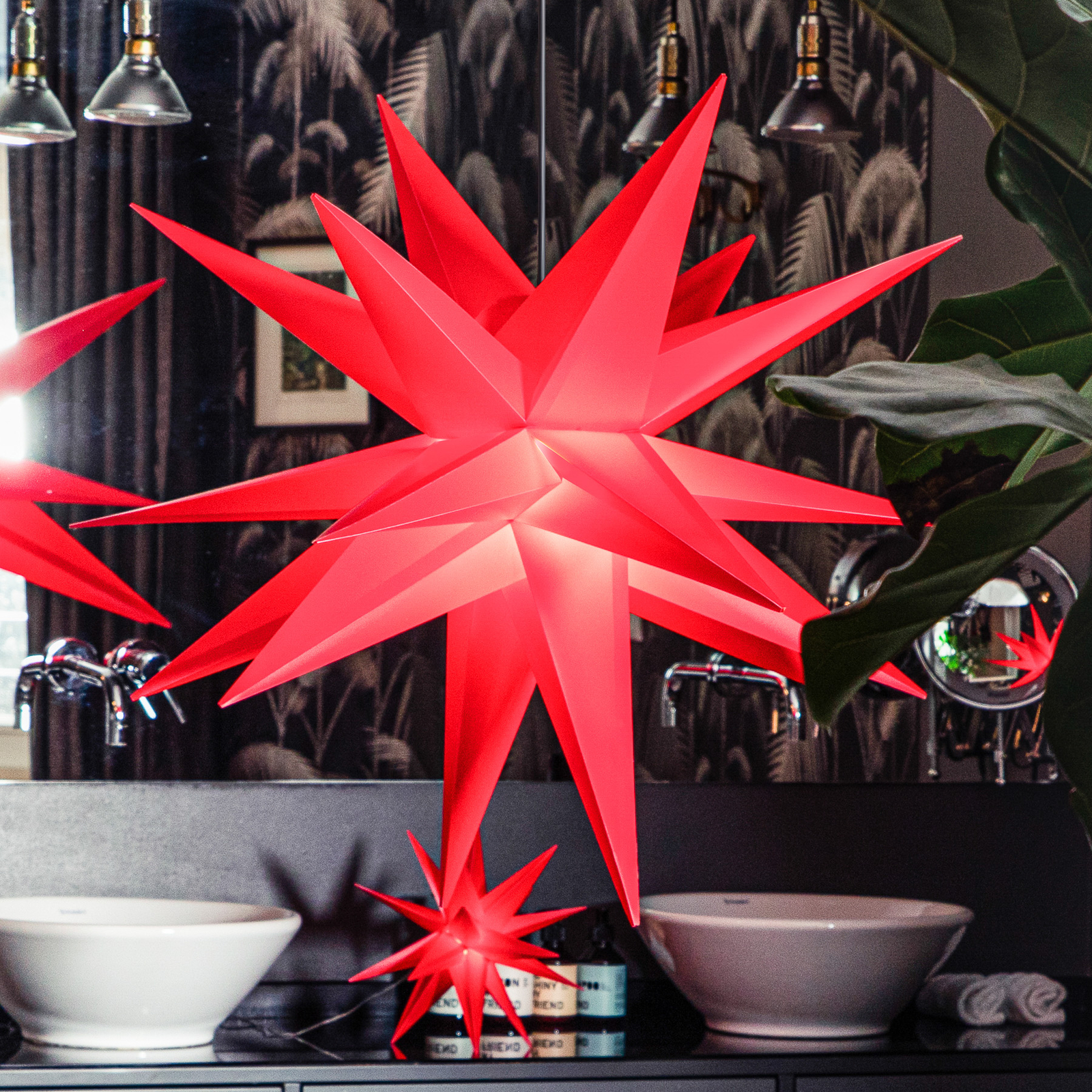 LED star, indoors and out, battery, Ø25cm, red