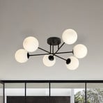 Glassy ceiling light, 6-bulb, black/opal