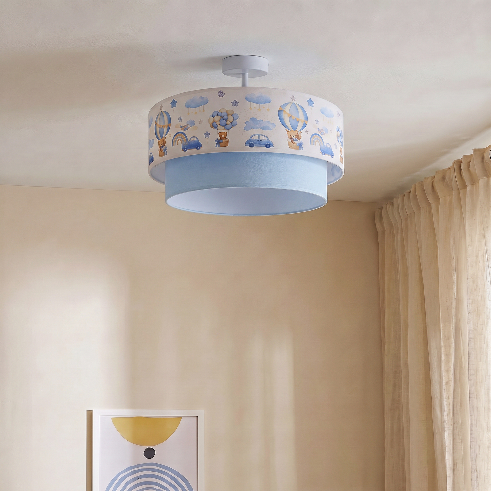 Plafonnier pour enfant style bohème, bleu clair/multicolore, Ø 40 cm, en tissu Plafonnier pour enfant style bohème, bleu clair/multicolore, Ø 40 cm, en tissu