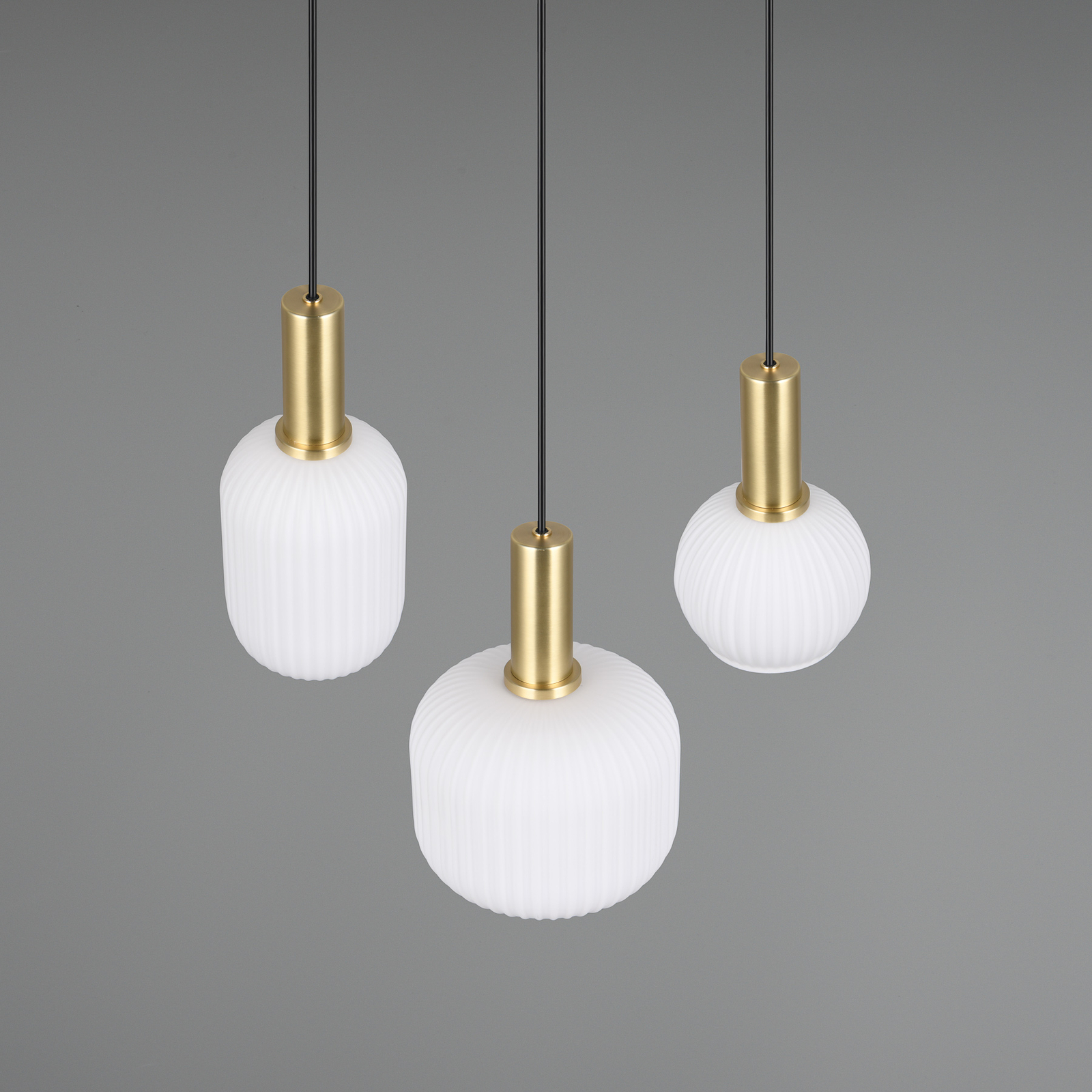 Diva pendant light, 3-bulb, brass-coloured, opal, glass, metal