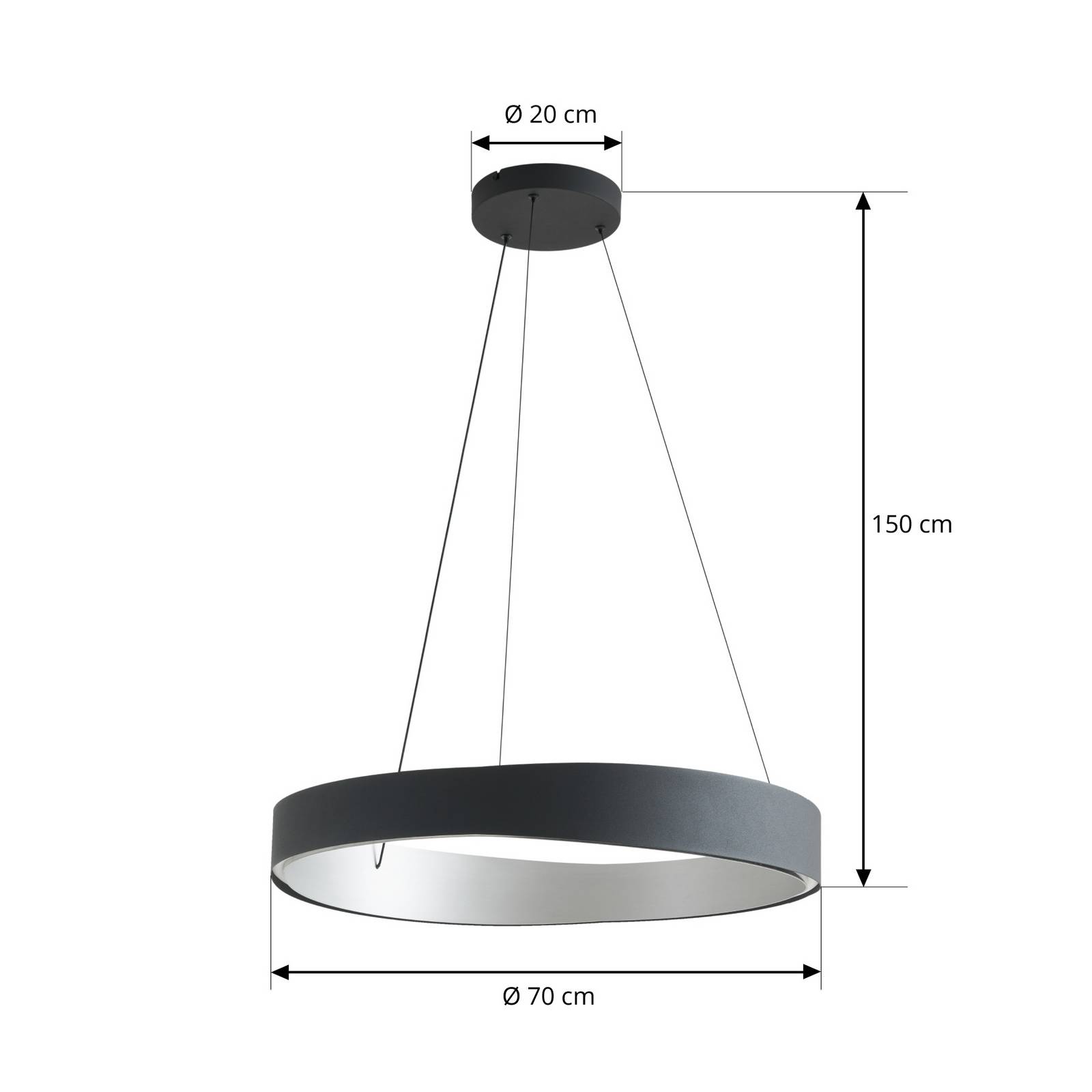 Żyrandol LED Lucande Daelor, czarna/aluminium, CCT, ściemniany