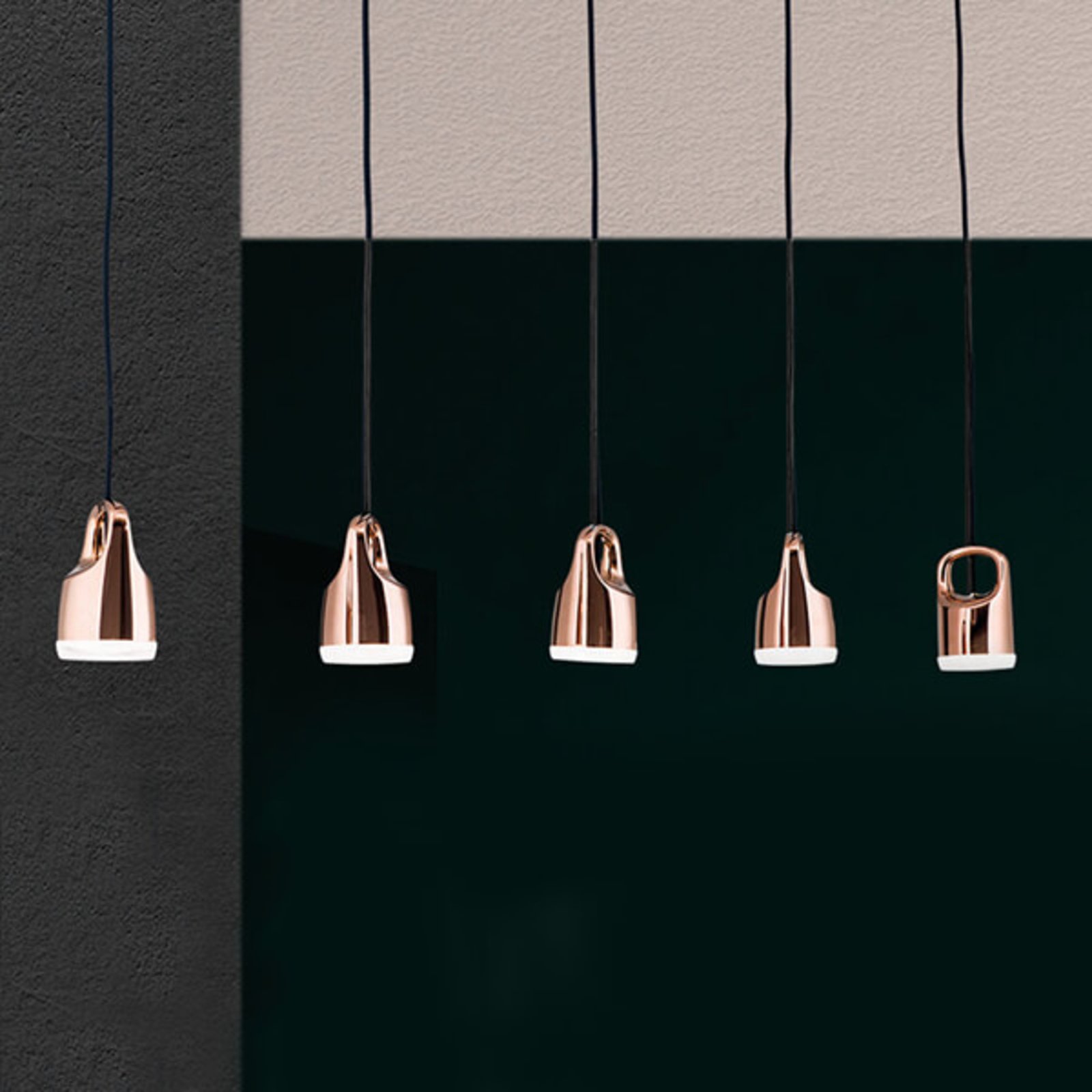Orion 5-bulb LED hanging lamp Tinus in copper gold, for Living / Dining Room, aluminium, acrylic, 3.2 W, energy efficiency: A, L: 120 cm, W: 9 cm
