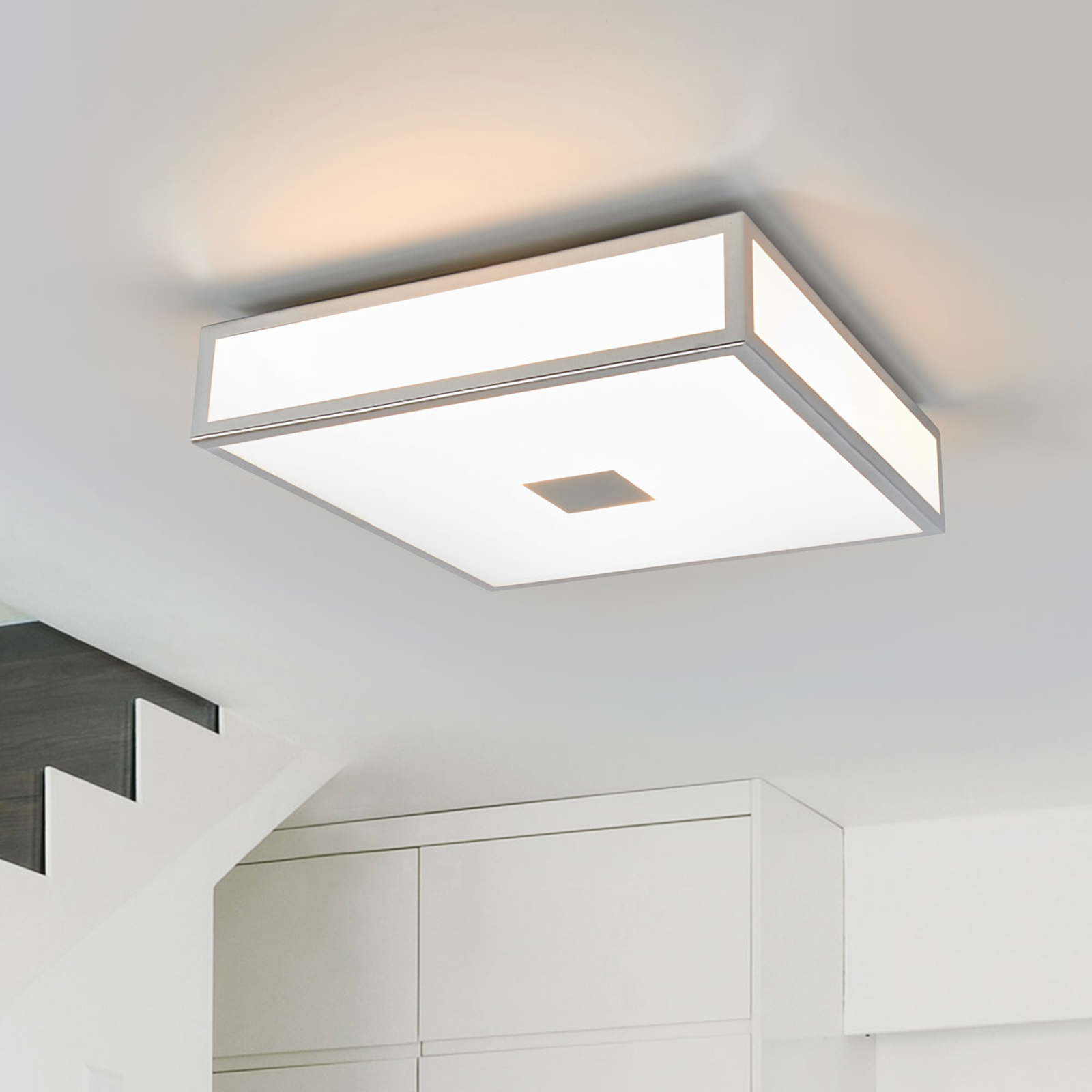 Lindby Eniola - square ceiling light, IP44, for Bathroom, acrylic, metal, E27, 18 W, energy efficiency: A++, L: 30 cm, W: 30 cm, H: 8 cm