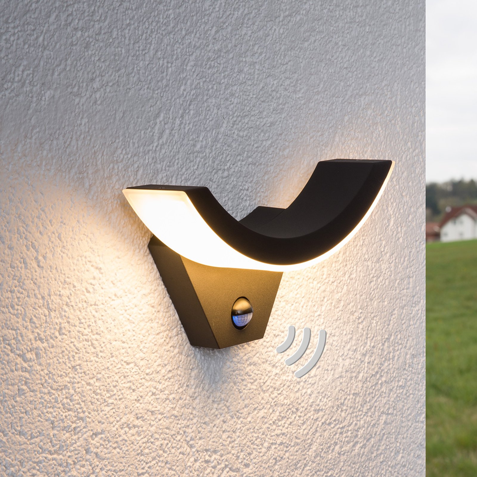 Half Aplique Pared Exterior w/Sensor Graphite - Lucande