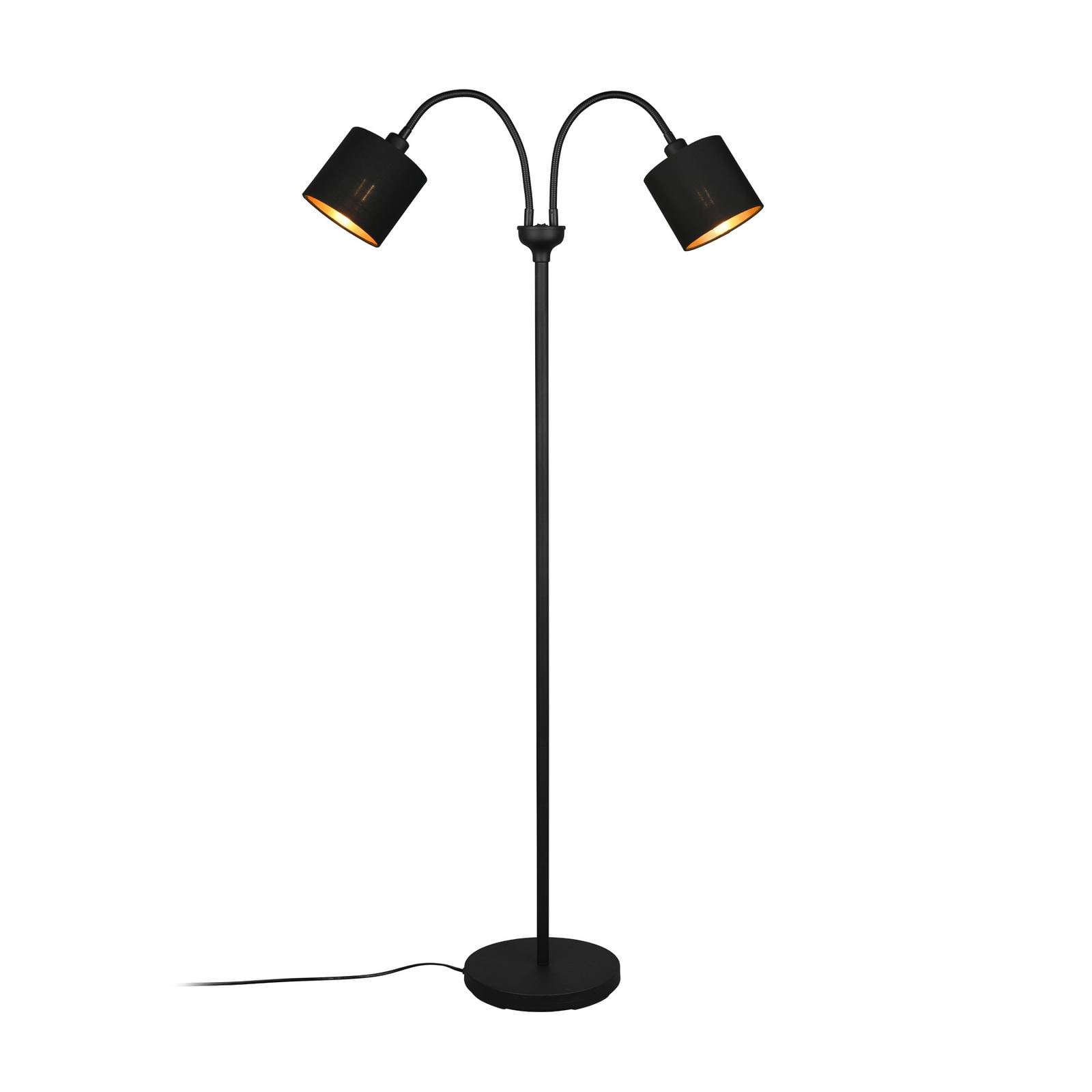 Stehleuchte tommy 2 flammig Metall Stoffschirm Schwarz Gold Höhe 130cm