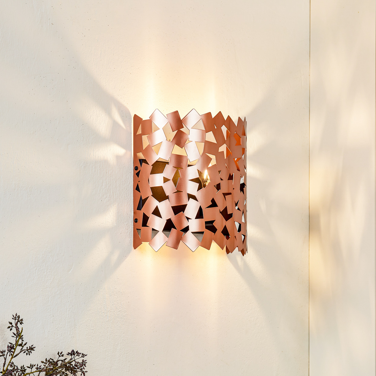 Lucande wall light Aeloria, copper, iron, 32.5 cm, E27