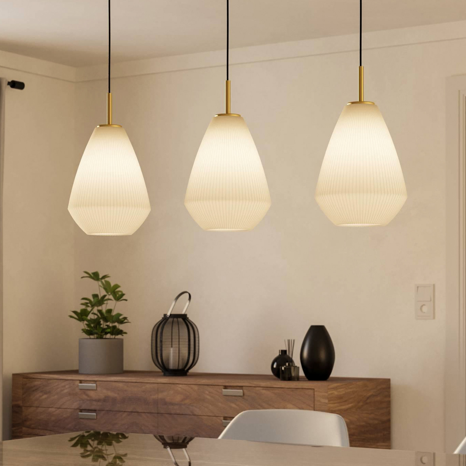 EGLO Lampă suspendată Caprarola lungime 90 cm culoare nisip 3 lumini sticlă - Camera de zi / sufragerie - modern - culoare nisip alamă periat