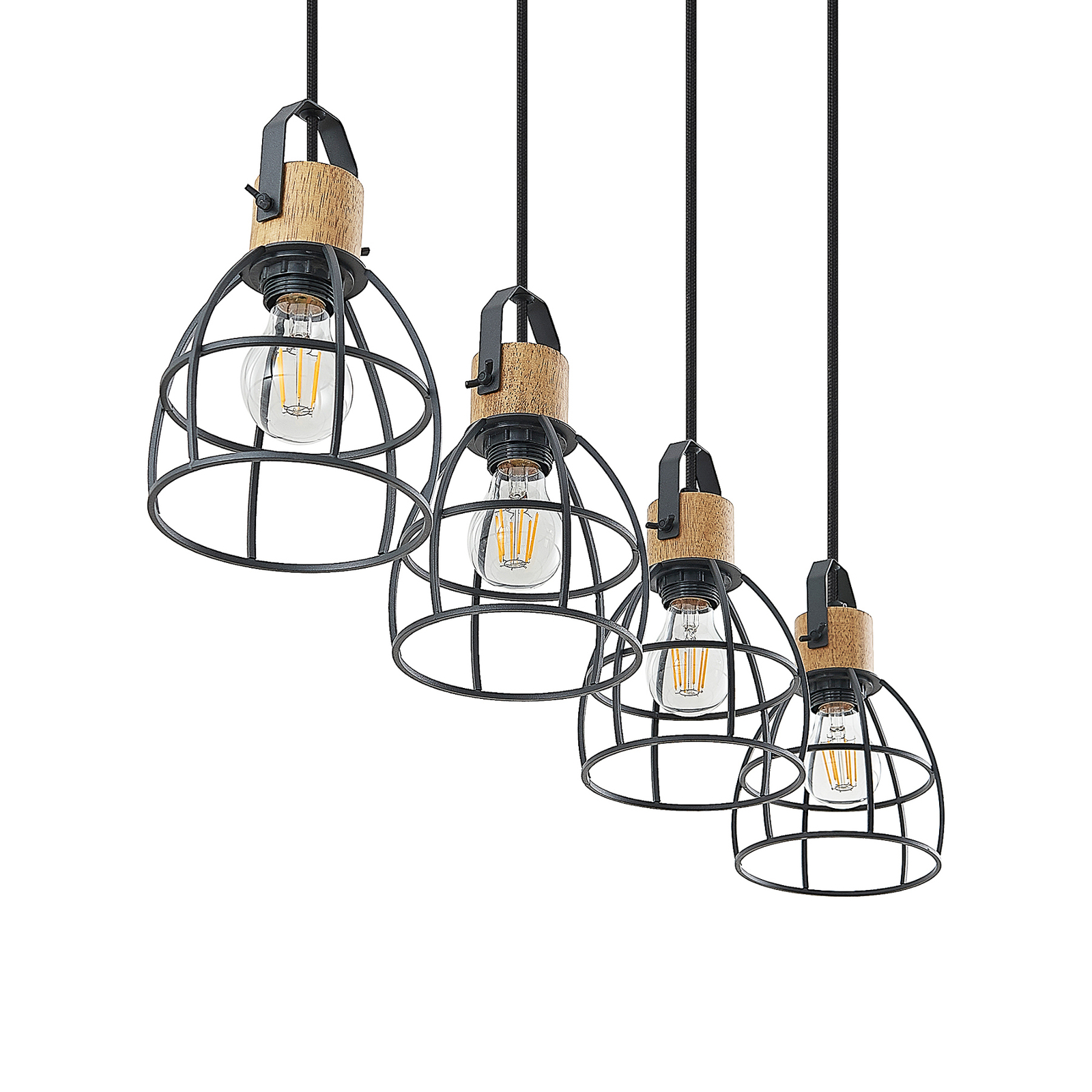Lindby Flintos hanglamp, 4-lamps, hout licht