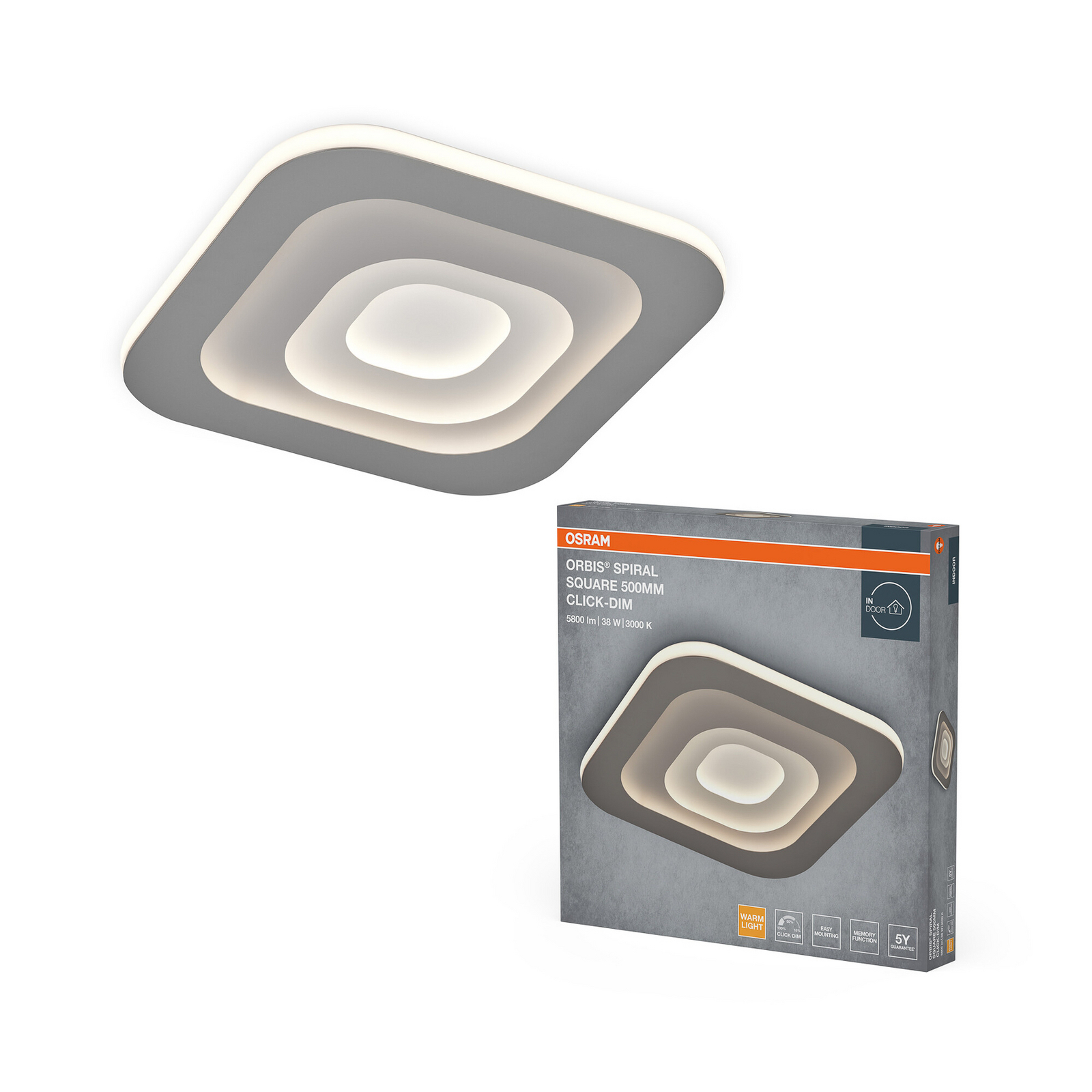 Φωτιστικό οροφής LED OSRAM ORBIS SPIRAL SQUARE, 50 x 50 εκ., γκρι Φωτιστικό οροφής LED OSRAM ORBIS SPIRAL SQUARE, 50 x 50 εκ., γκρι
