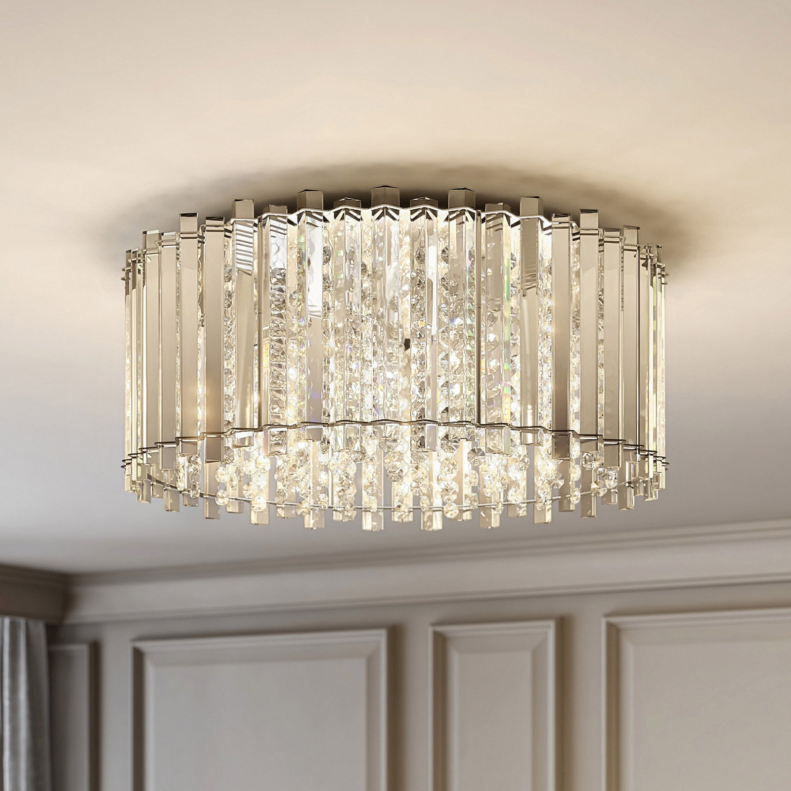 Lucande plafonieră Limana Ø 50 cm crom cristal - Camera de zi / sufragerie - design - crom clar - Metal