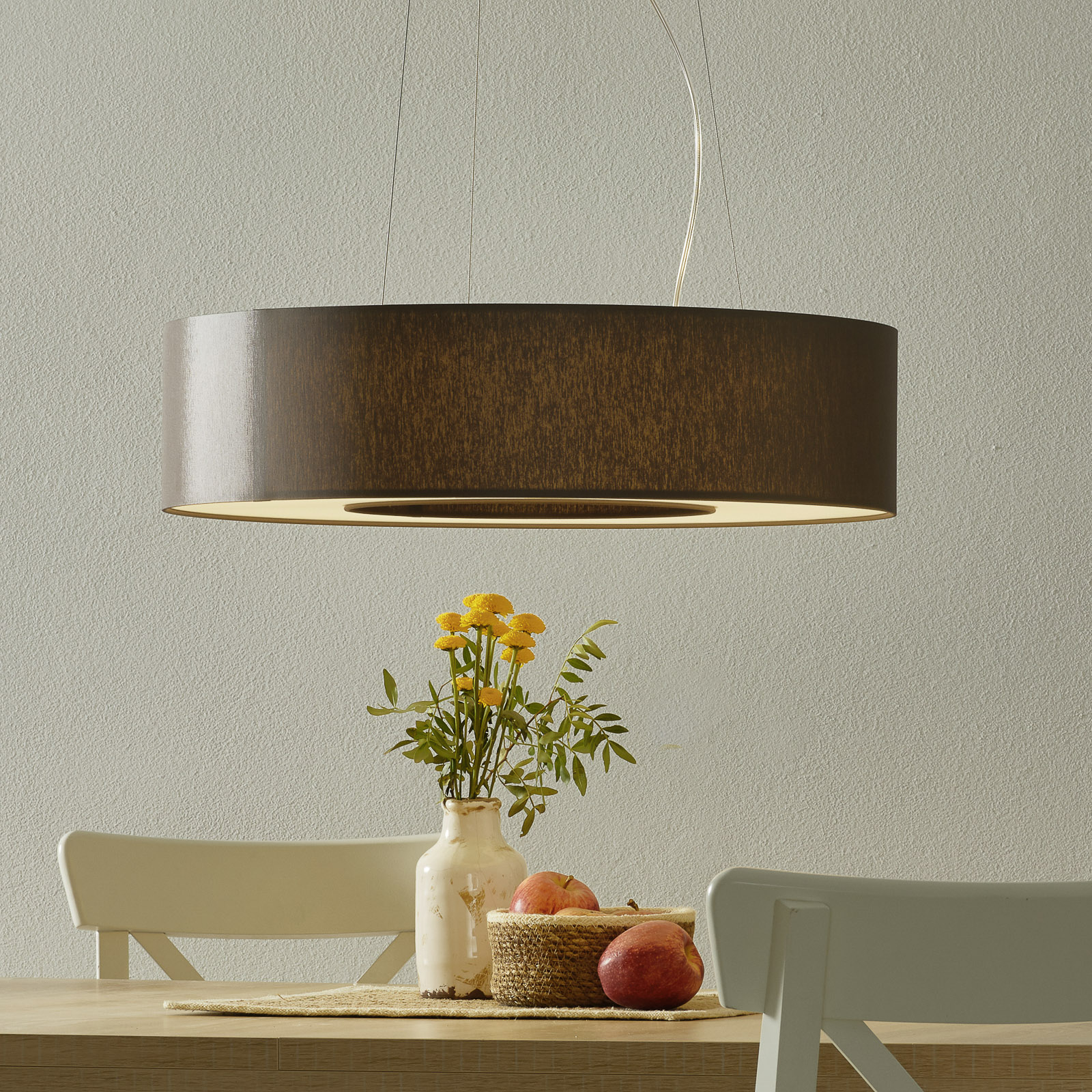 LED-Pendelleuchte Donut dimmbar mit Chintz-Schirm
