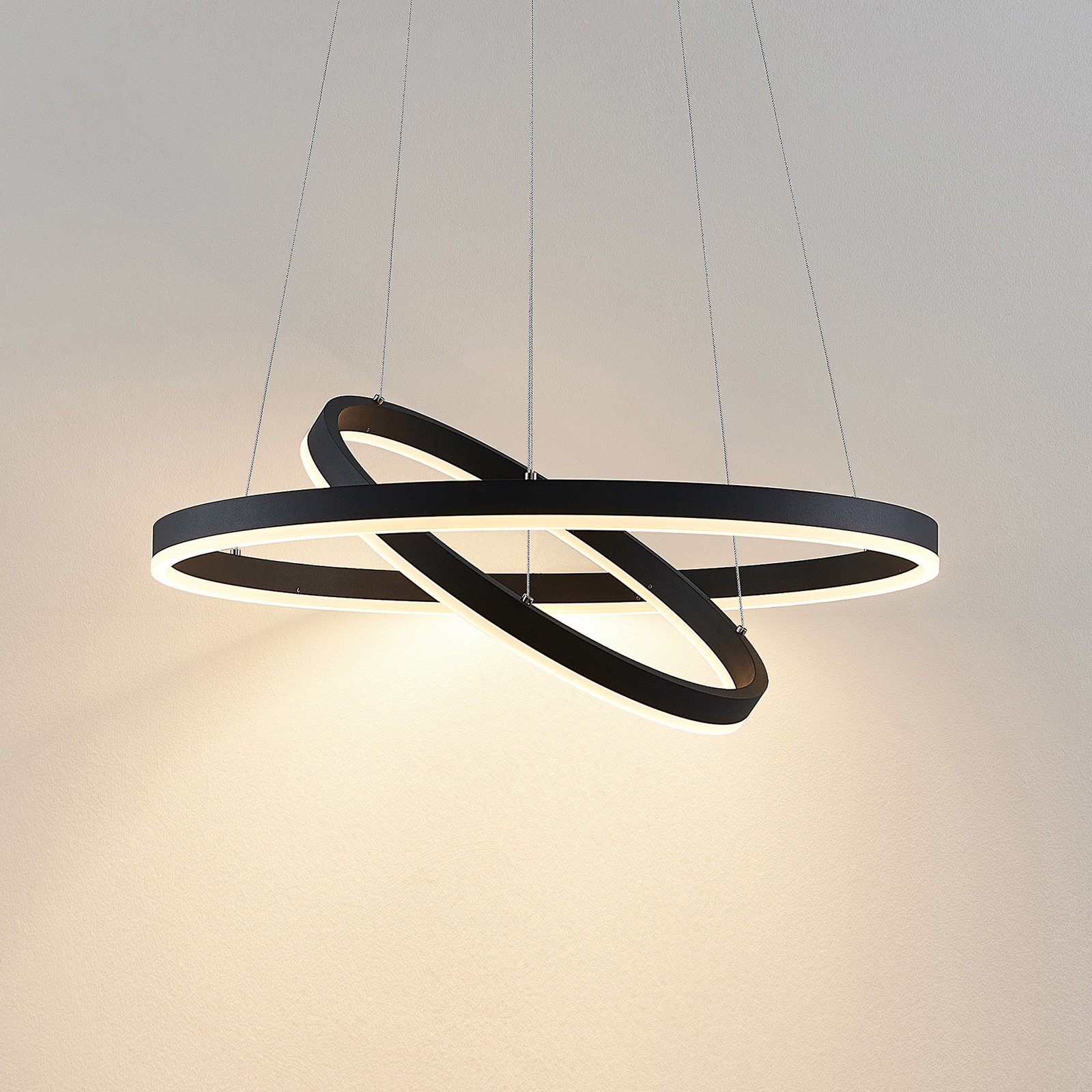 Arcchio LED-Hängeleuchte Albiona, schwarz, 2 Ringe, Ø 60 cm