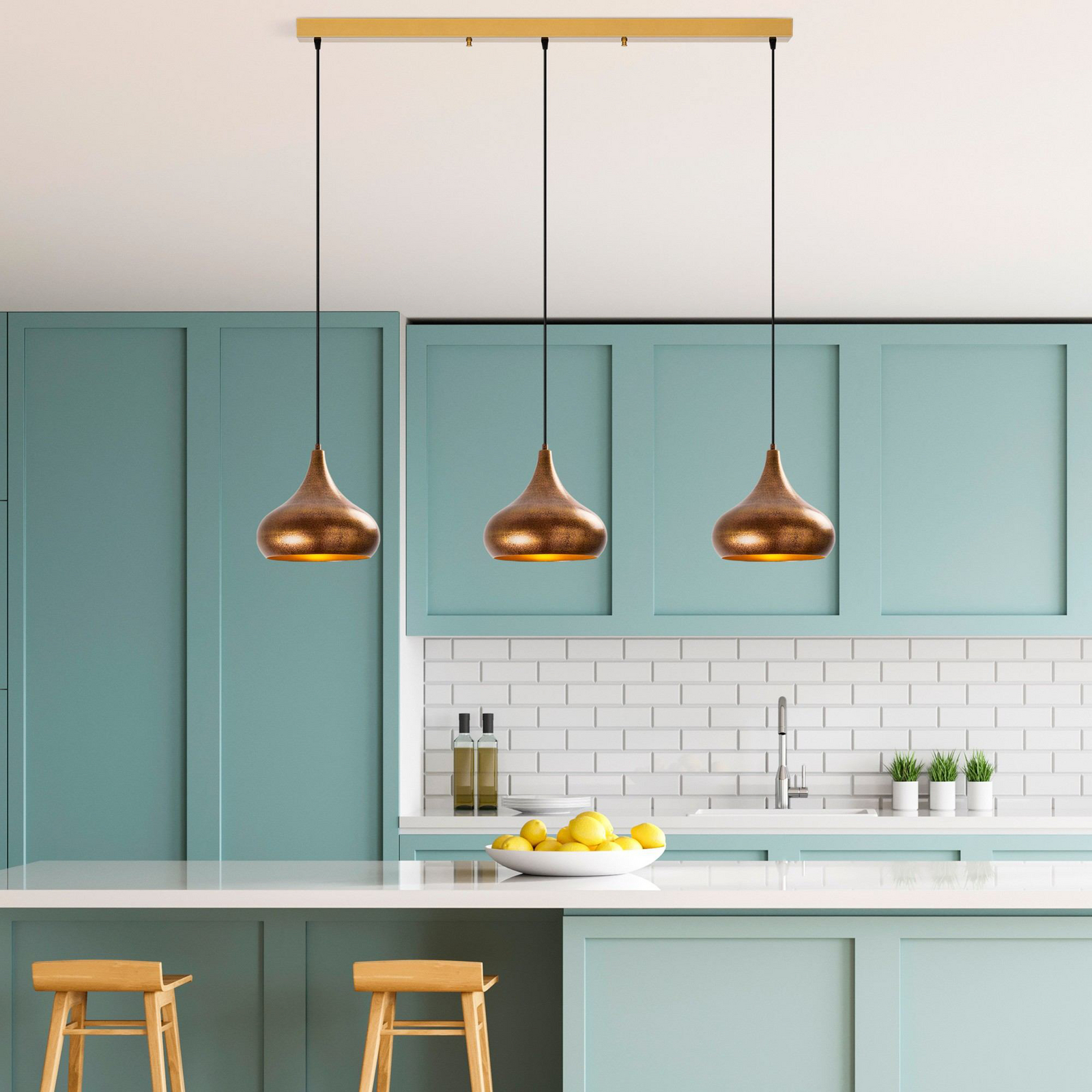 Muba pendant light, antique brass, length 120 cm, metal