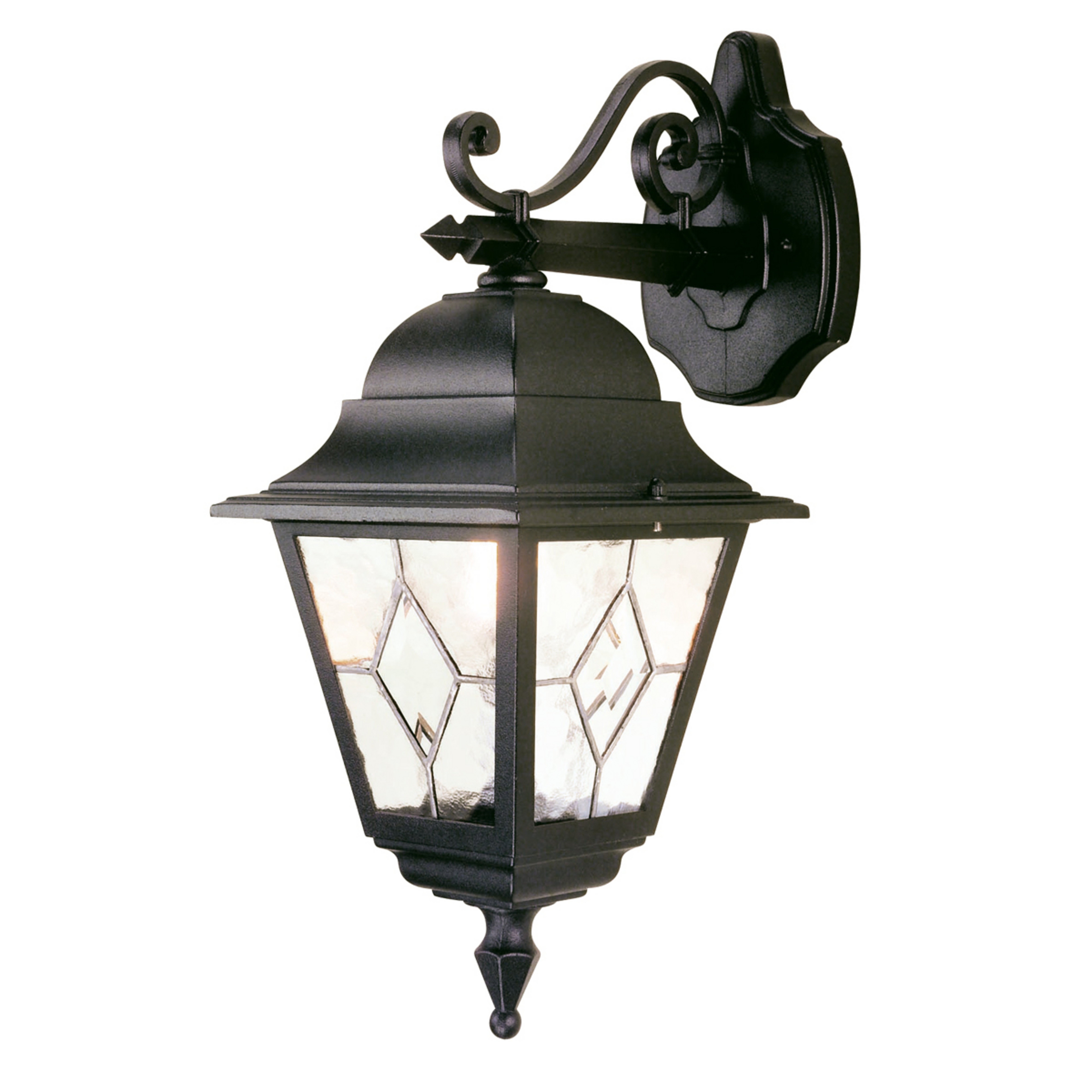 Norfolk outdoor wall lantern, black/clear, IP43, glass - Elstead