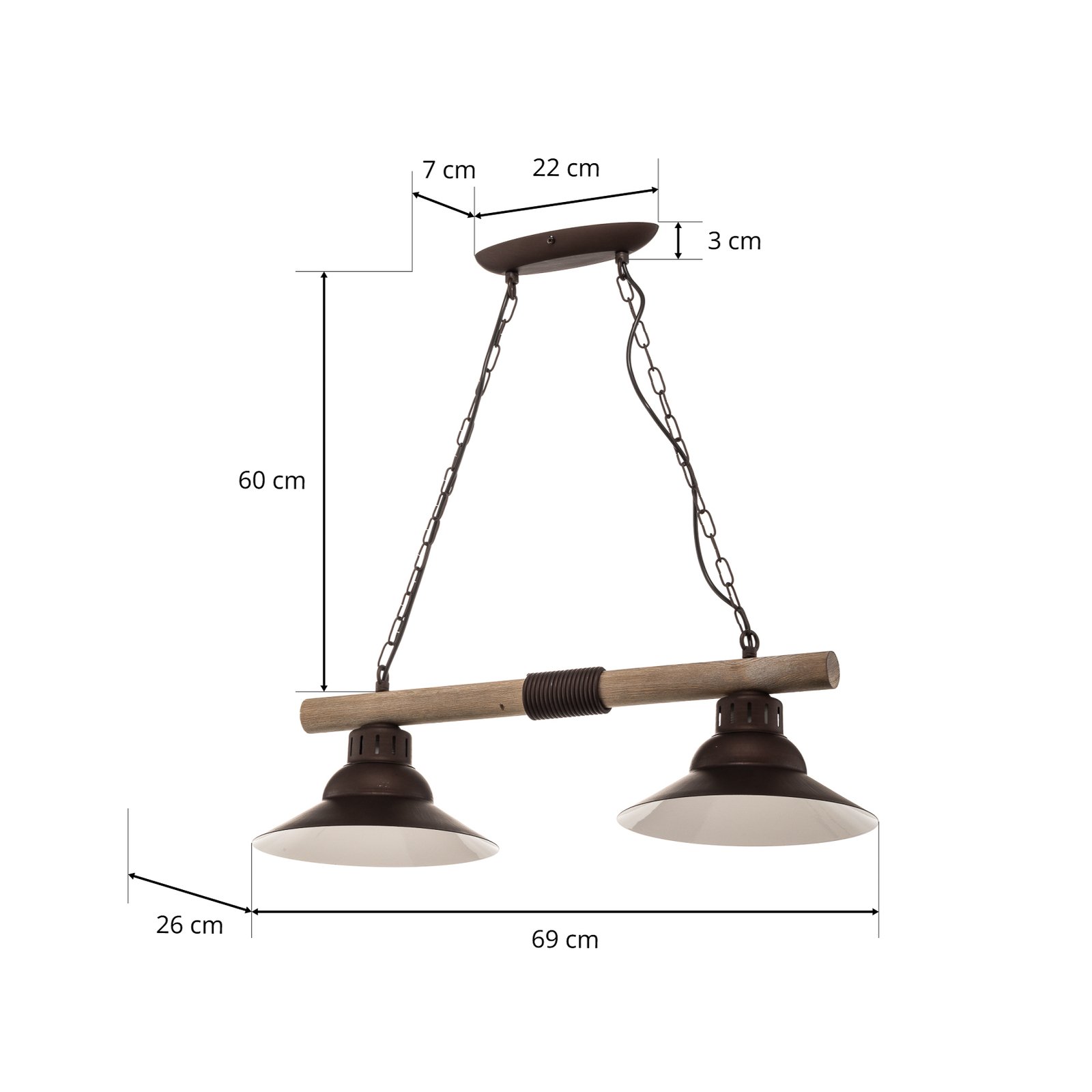 Lampa wisząca West z miedzianymi kloszami, 2-punktowa