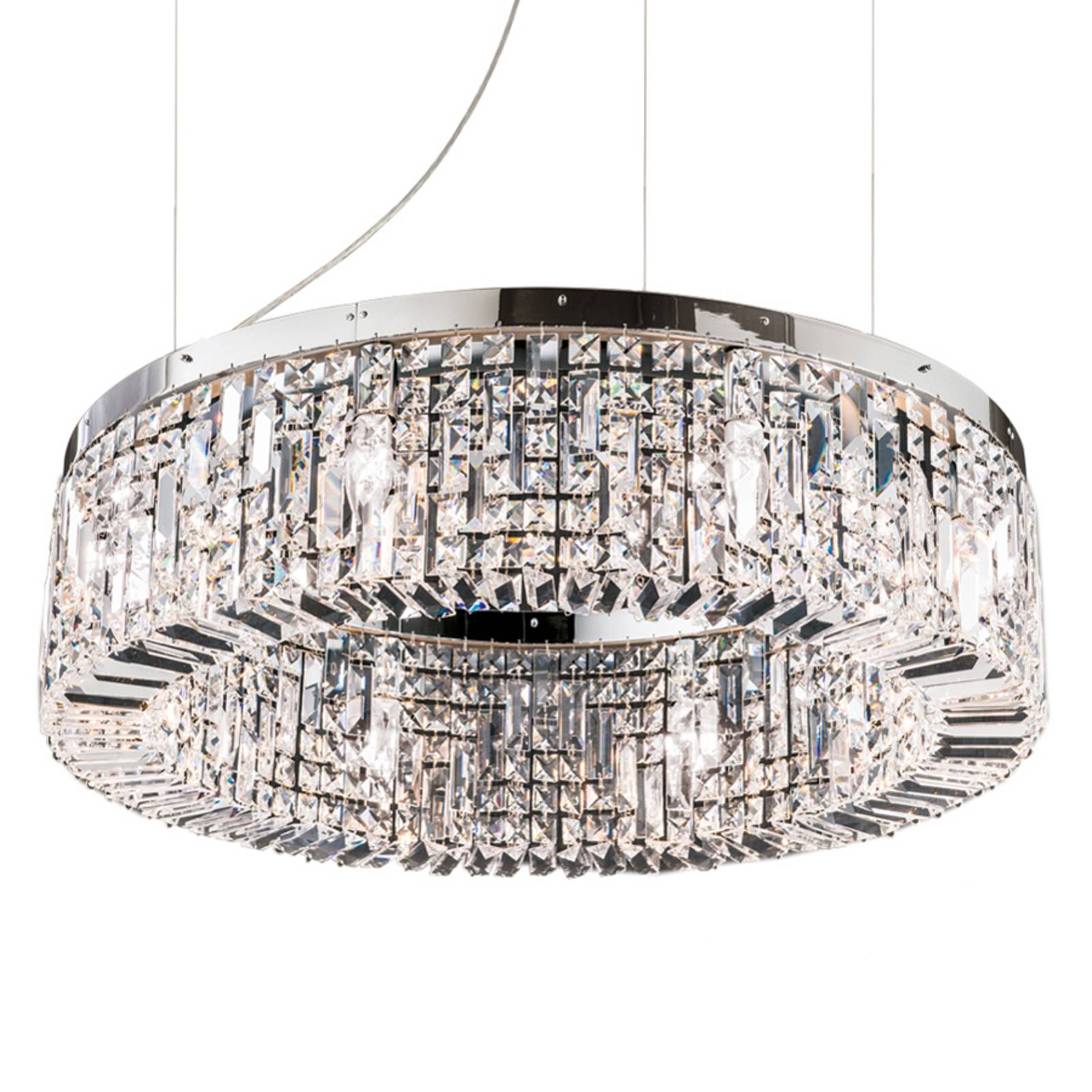 ORION Funkelnde Kristall-Hängeleuchte Ring 80 cm chrom