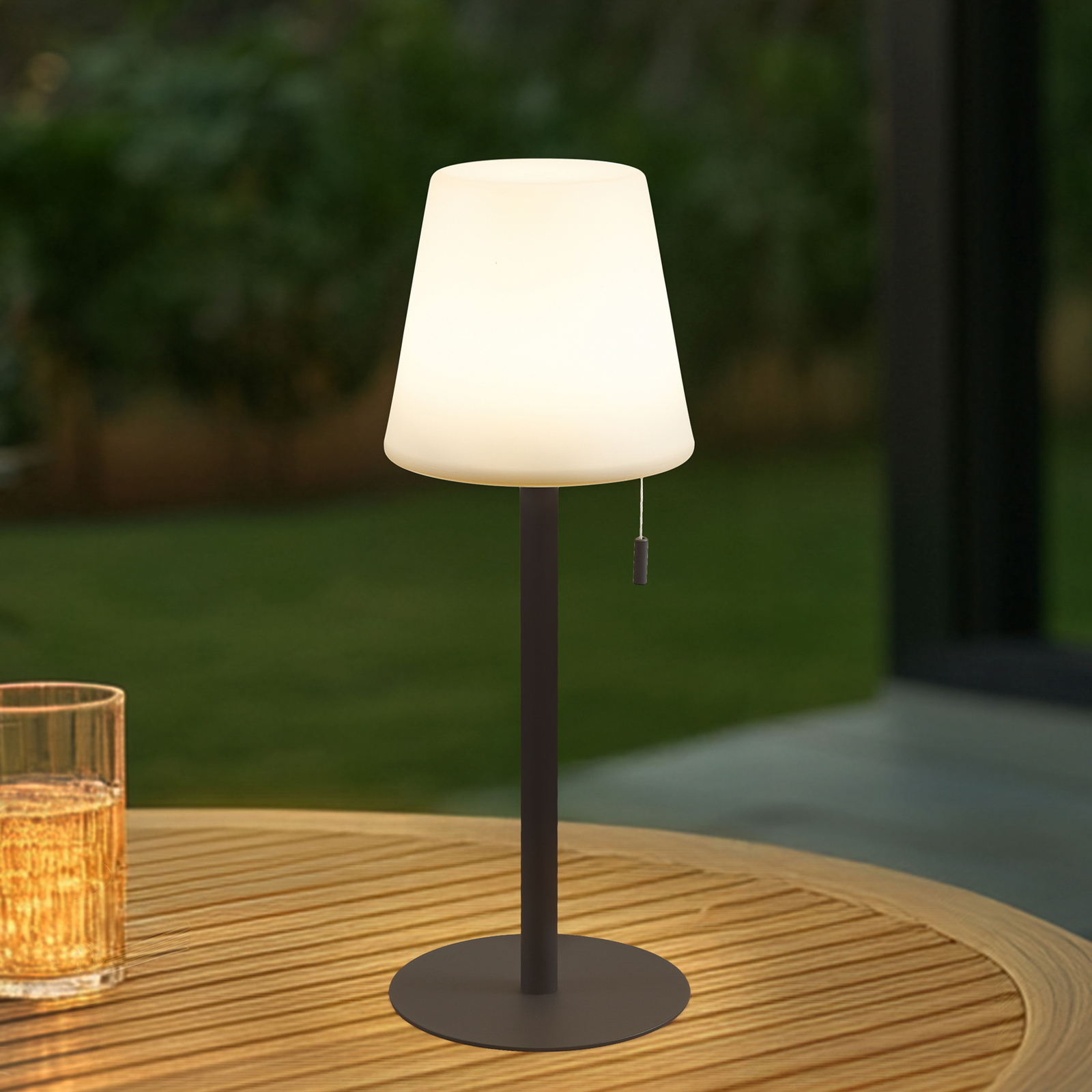 Lindby LED dobíjacia lampa Azalea, biela/hnedá, 45 cm, CCT, IP44
