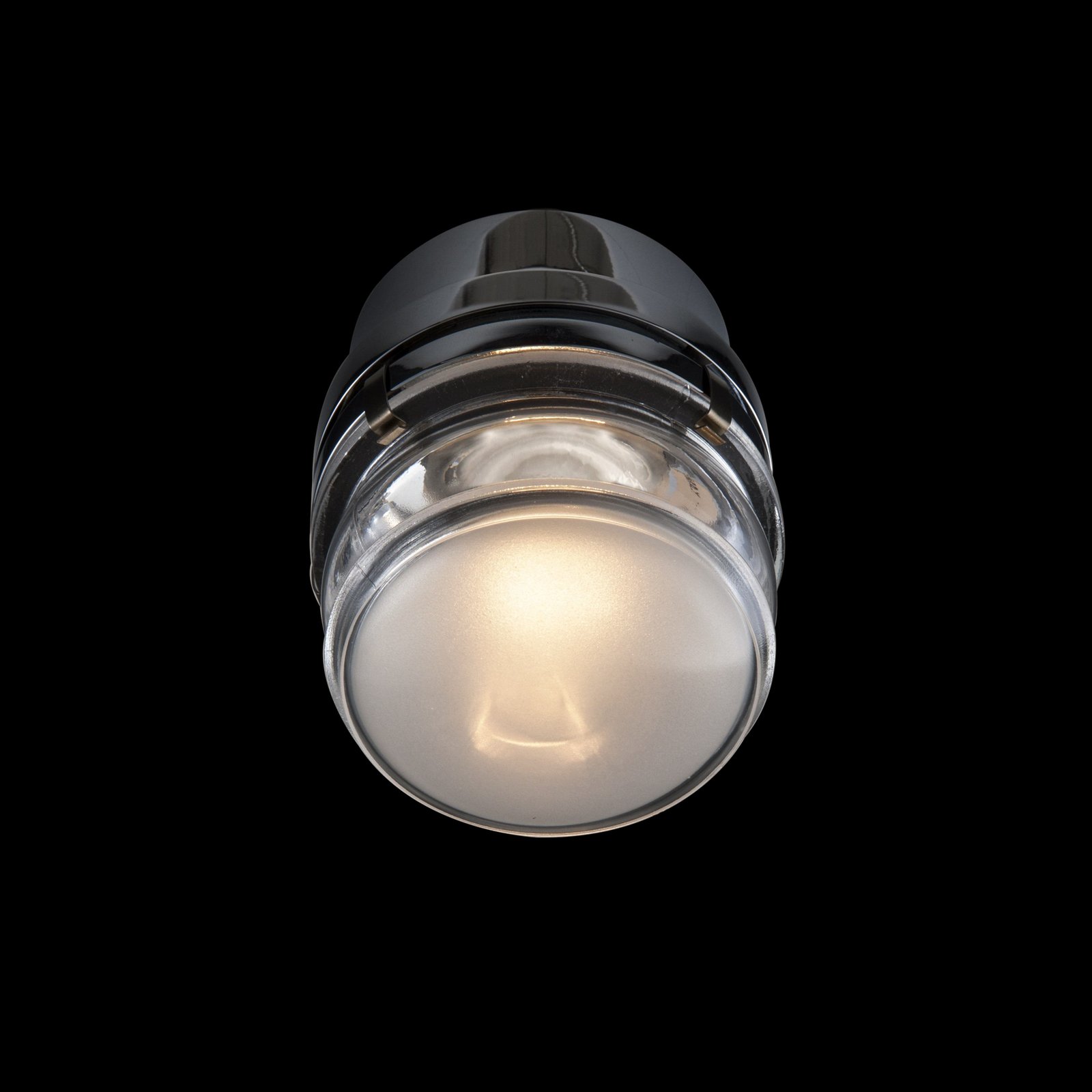 Oluce LED-væglampe Fresnel, kromfarvet, aluminium, glas, 2.700 K