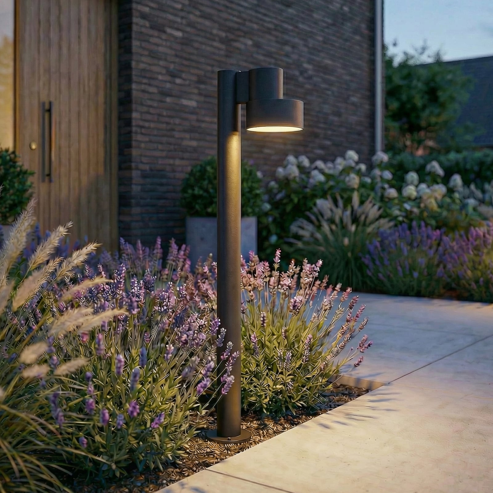 Elune LED path light, matt black, IP44, height 77 cm - Lucande