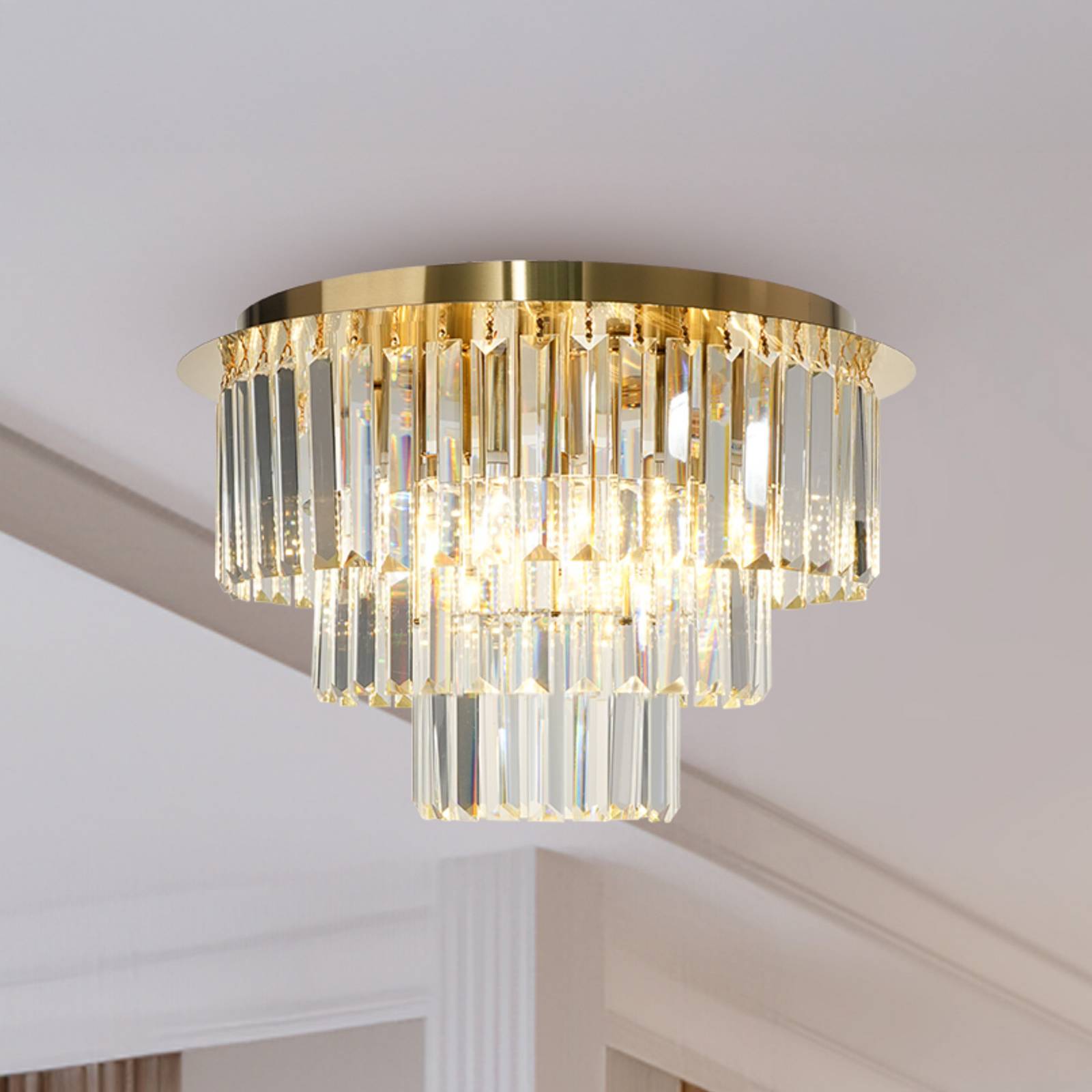 Lampa sufitowa Milano, Ø 45 cm, złota/kryształ, szkło, 6 x E14