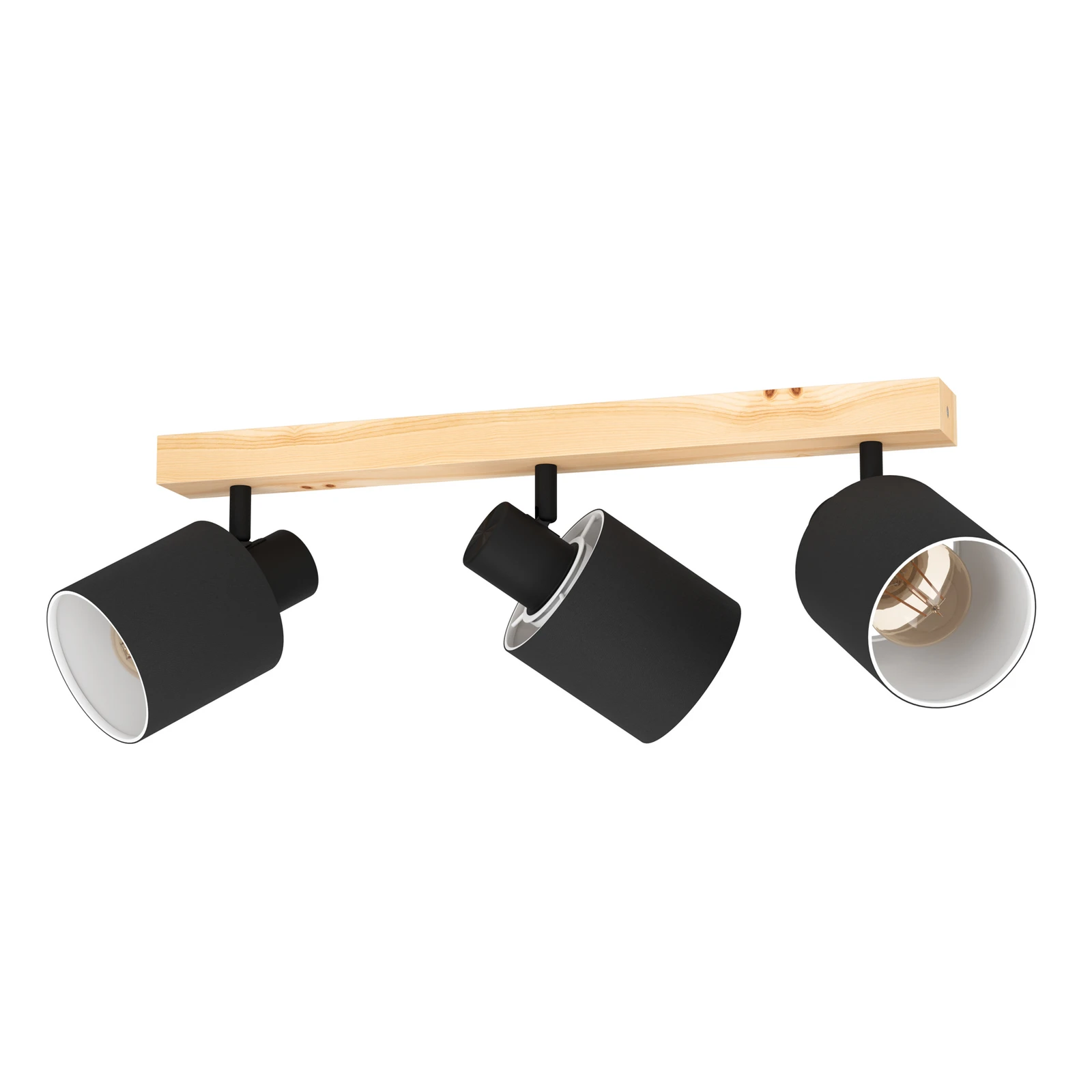 Batallas downlight de techo, longitud 48 cm, negro/madera, 3 luces.