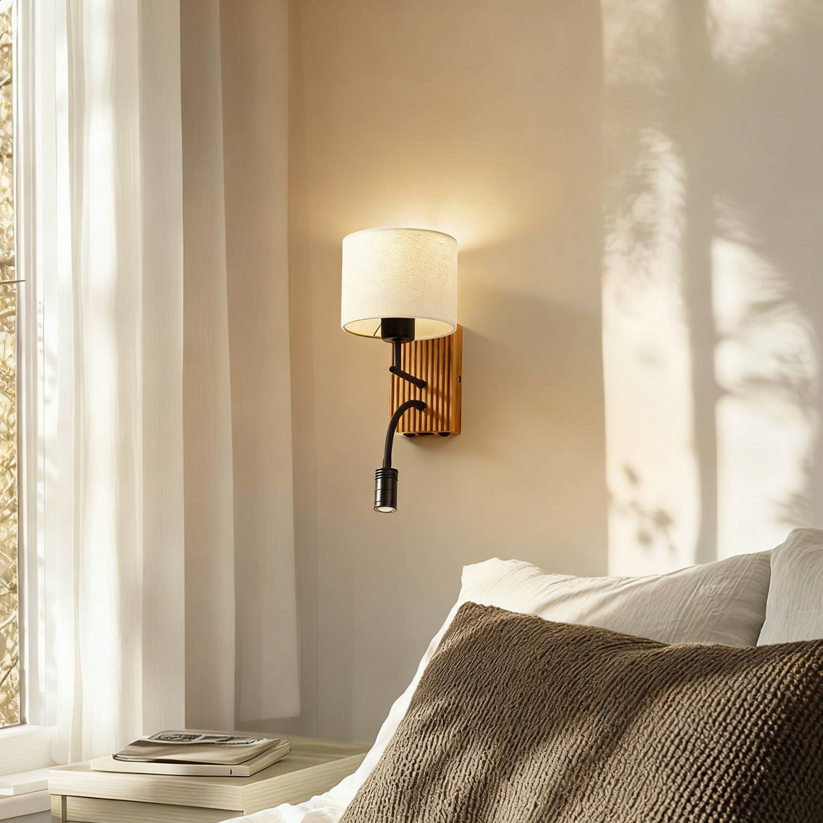 Lucande Wandleuchte Lieske, 39 cm, beige, Textil, Leselicht günstig online kaufen