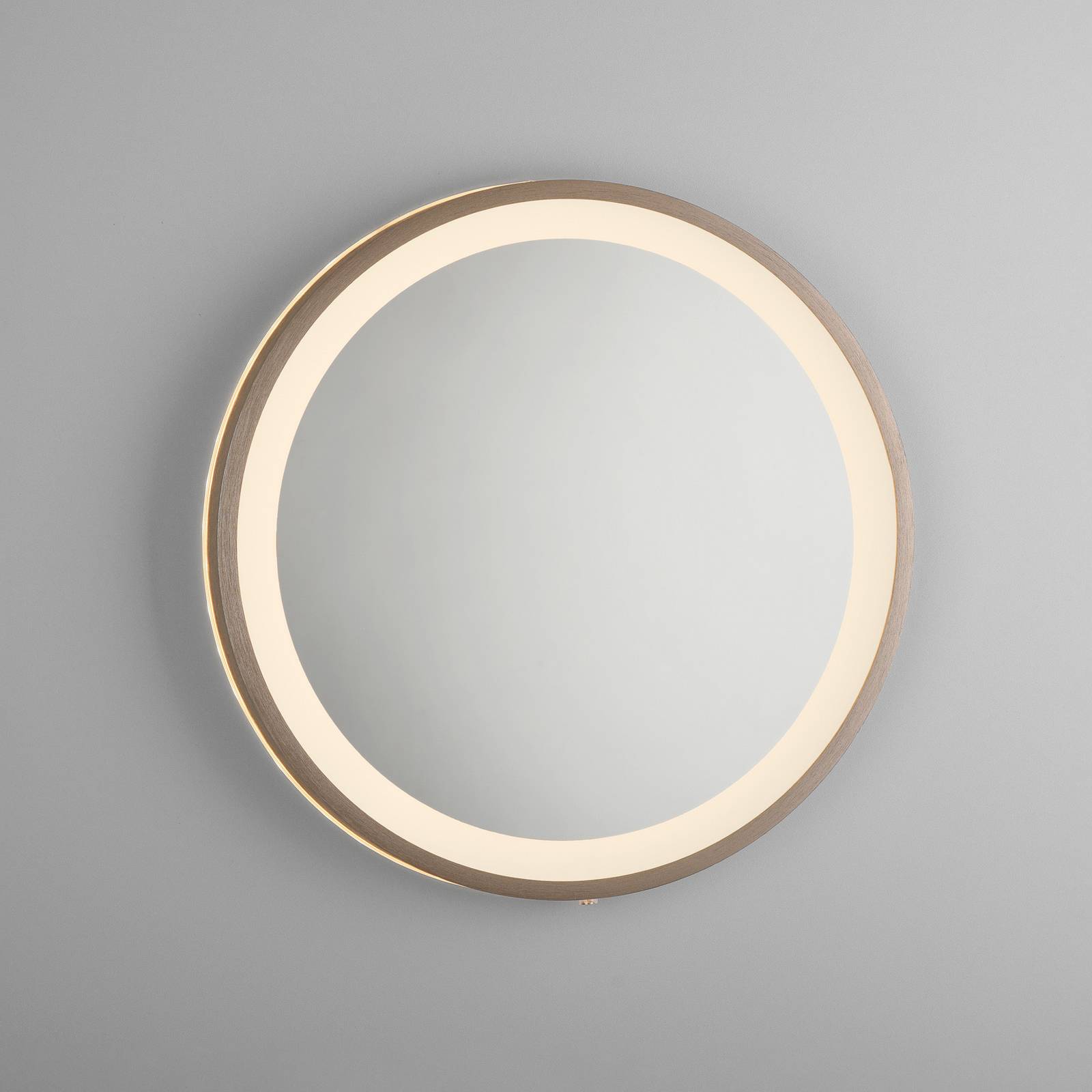 Lustro ścienne LED VIDRO, brązowe, Ø 36 cm, metal/szkło, przełącznik