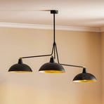 1036 hanging light, three-bulb, black and gold