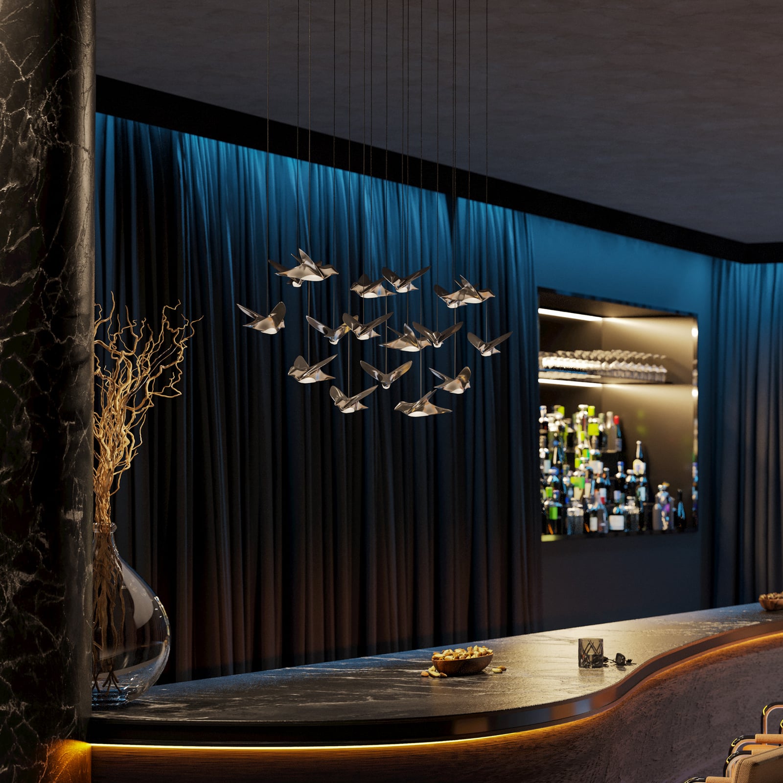 Závěsné světlo Paratebueno, chrom 17-ramenné - EGLO Stars of Light