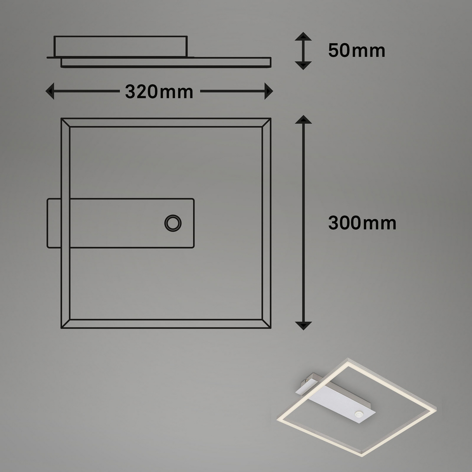 LED-Deckenleuchte Nici, alufarben, eckig, Bewegungsmelder