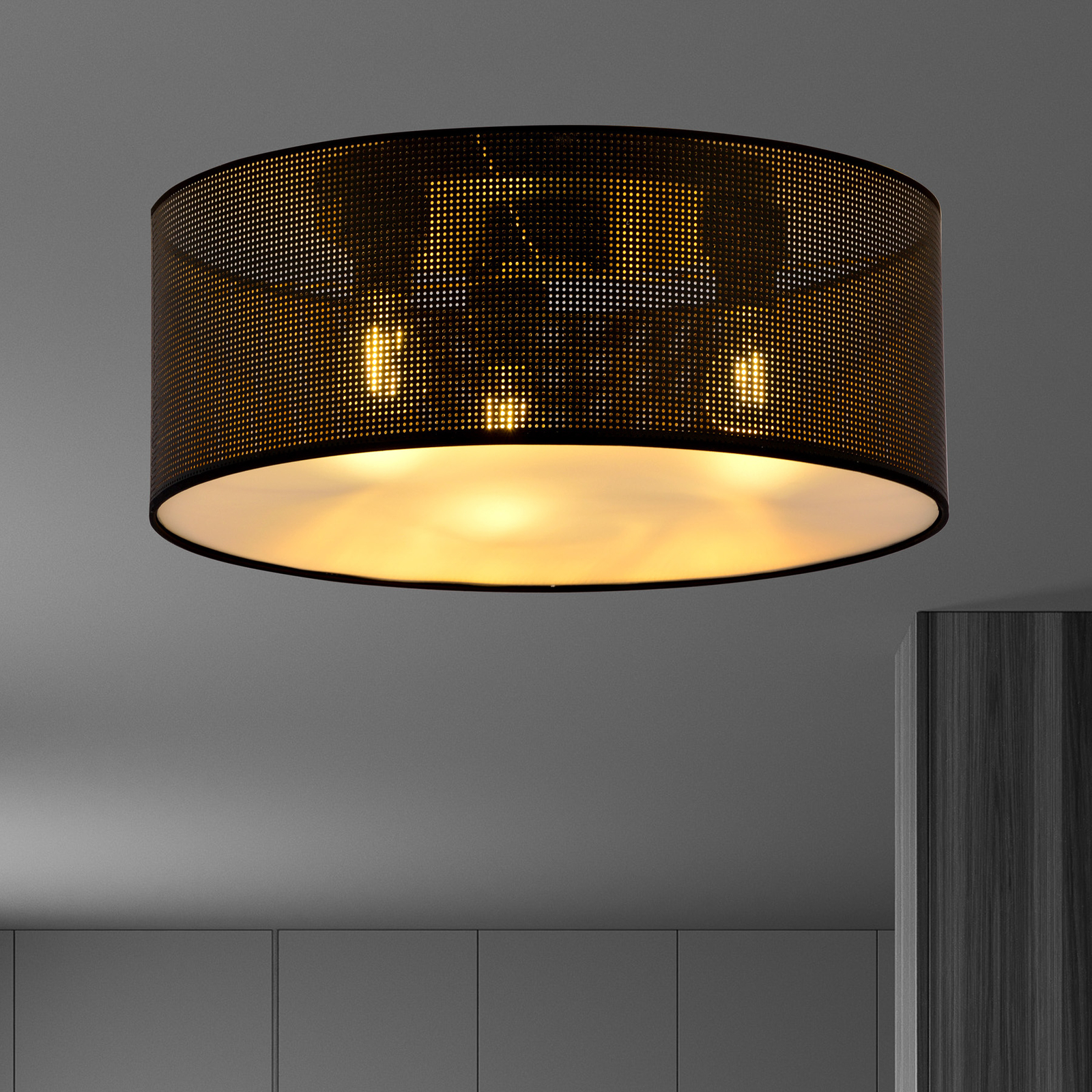 Aston mennyezeti lámpa, Ø 50 cm, fekete/arany