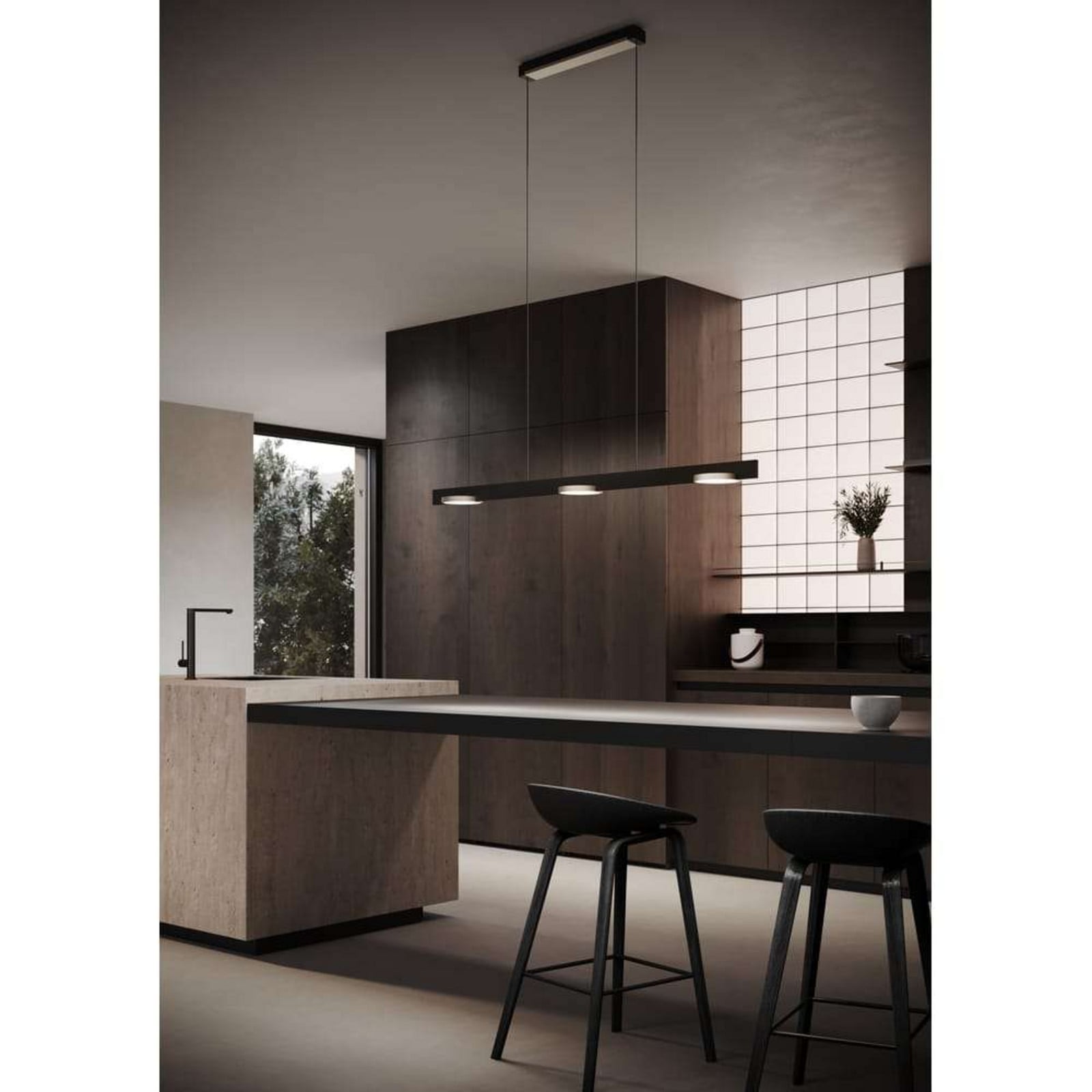 INLAY Pendel S1250 Linear Disc SWI - Matt Black / Satin Gold - Light Point / Studio F. A. Porsche