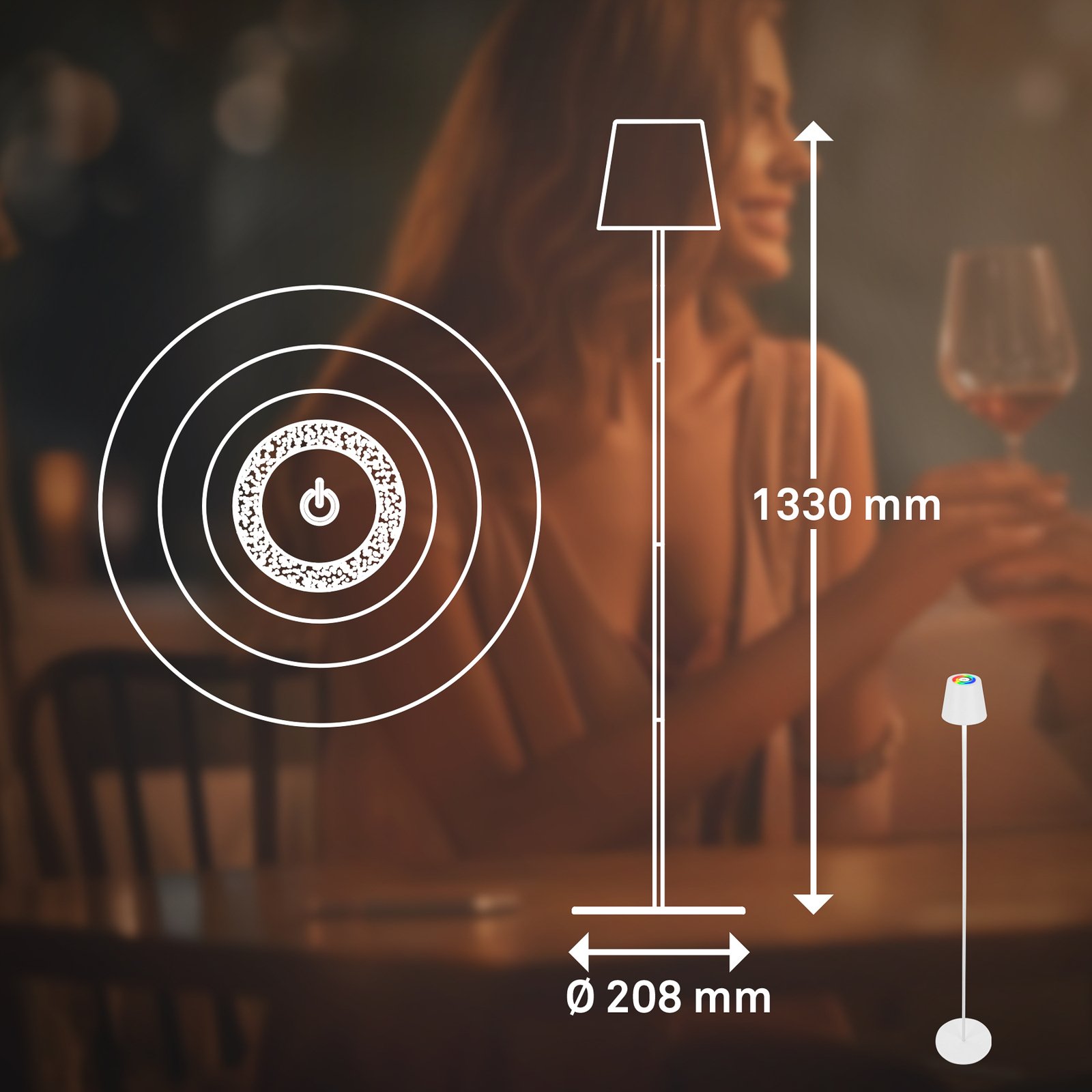 LED-Akku-Stehleuchte Coloris, weiß, RGB, Dimmer, IP44, USB