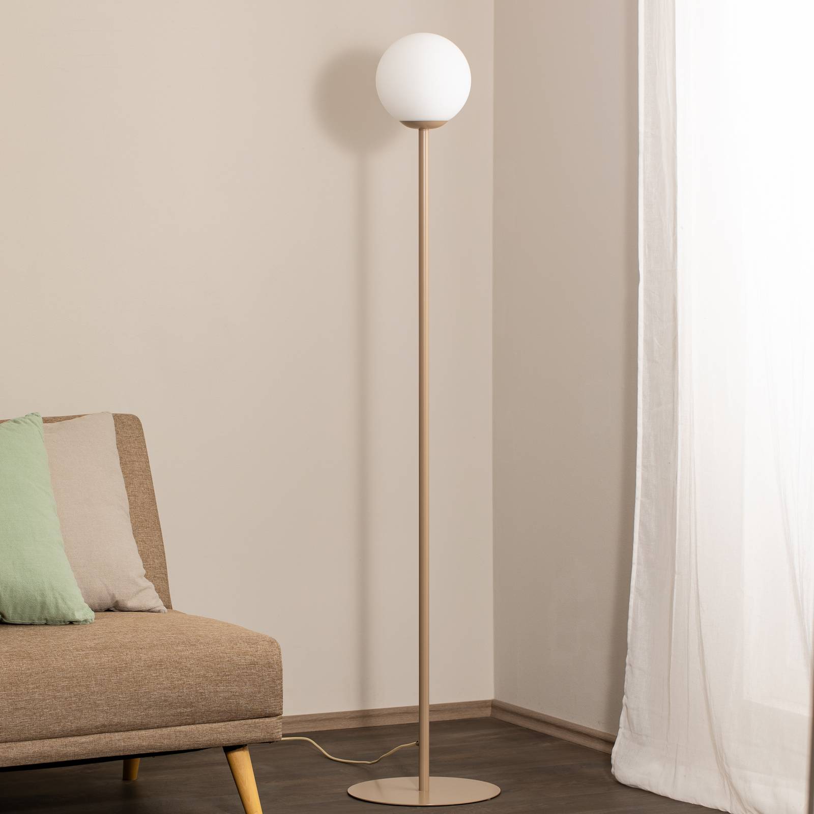 Lampa stojąca Joel z metalu i szkła, beżowa/biała