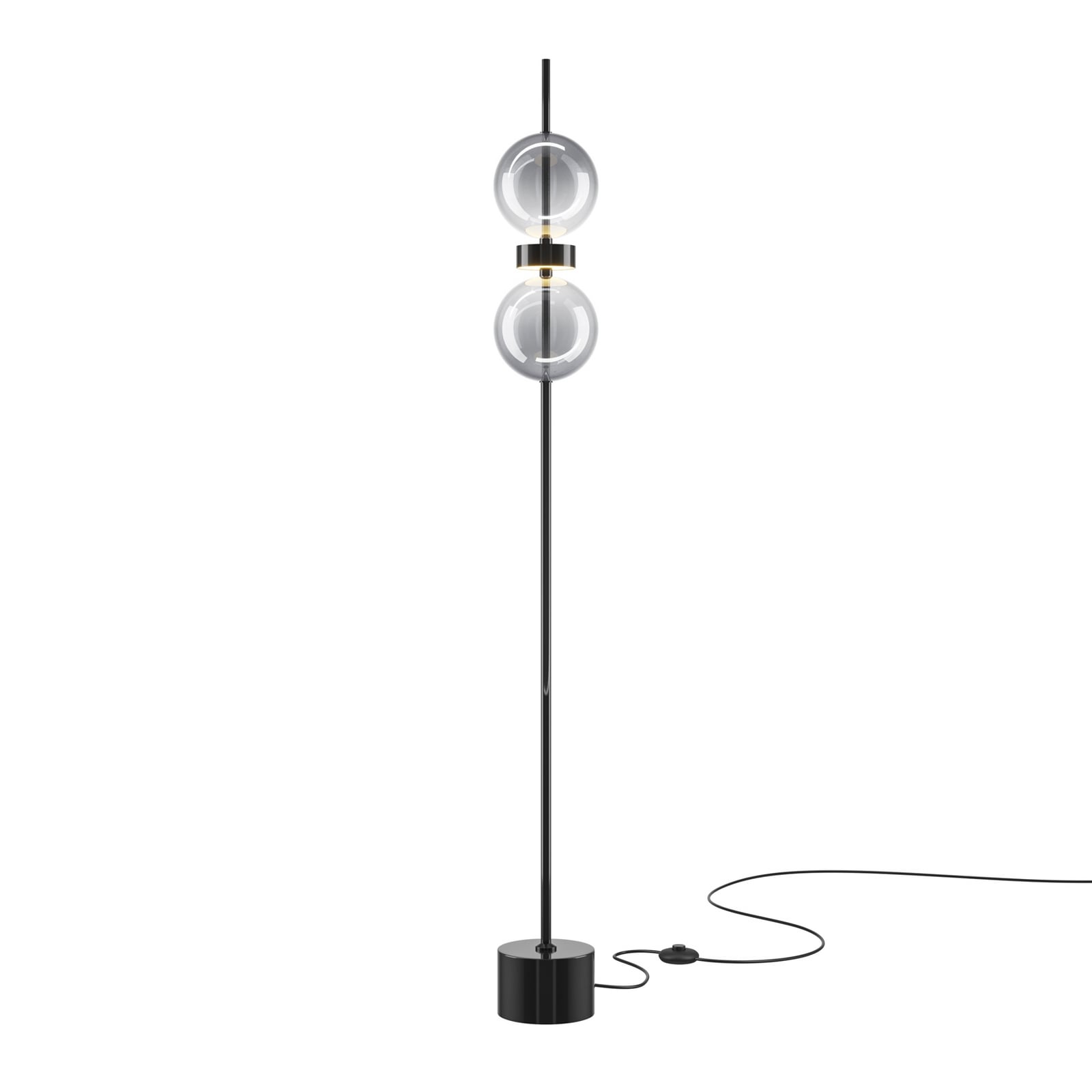 LED stojacia lampa DOUBLE MOON, čierna/dymovo sivá, výška 146 cm