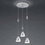 Lampada LED sospensione Leni, 3 luci, tonda nichel