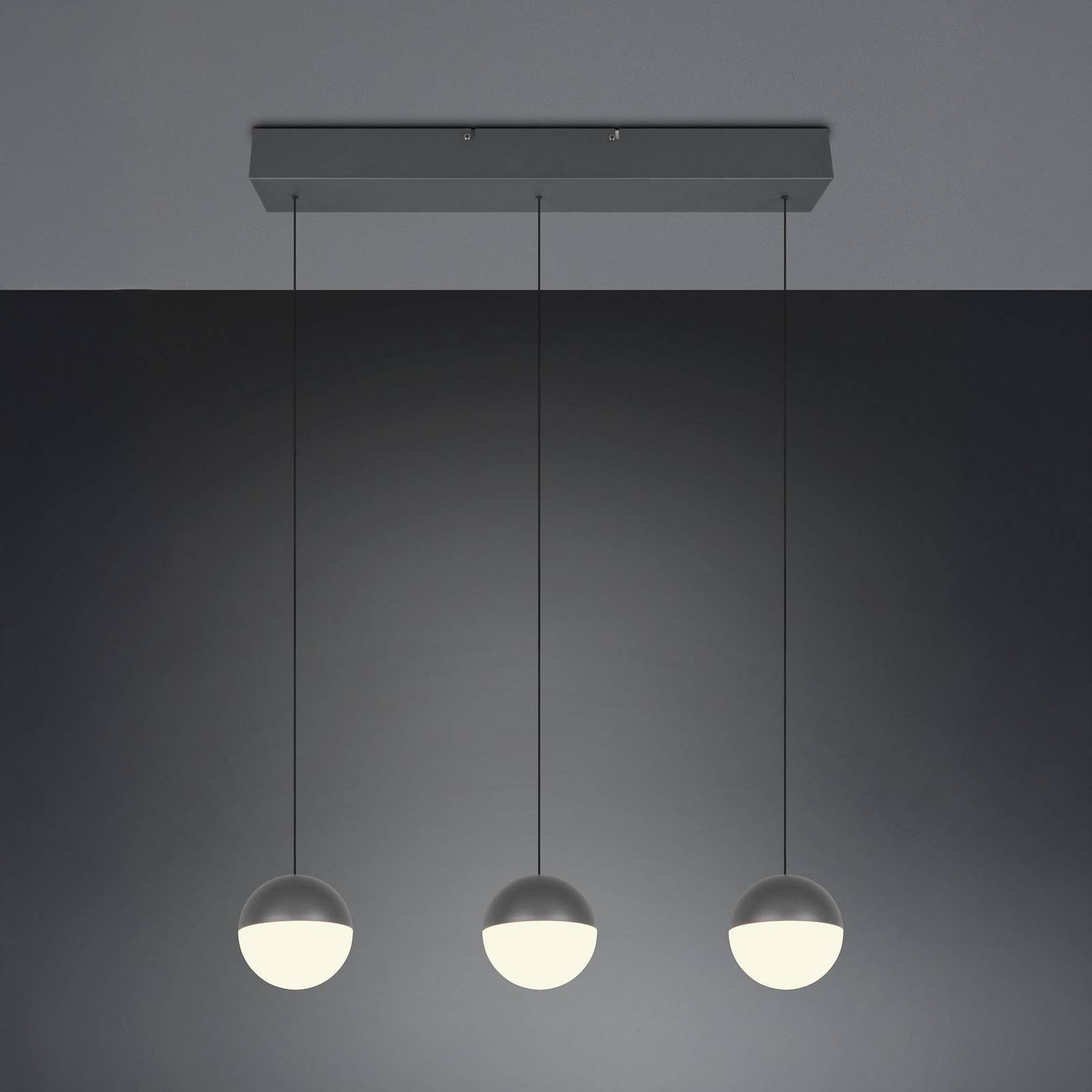 Reality Leuchten Senta LED hanging light, anthracite, length 62 cm, 3,000 K, 3-bulb.