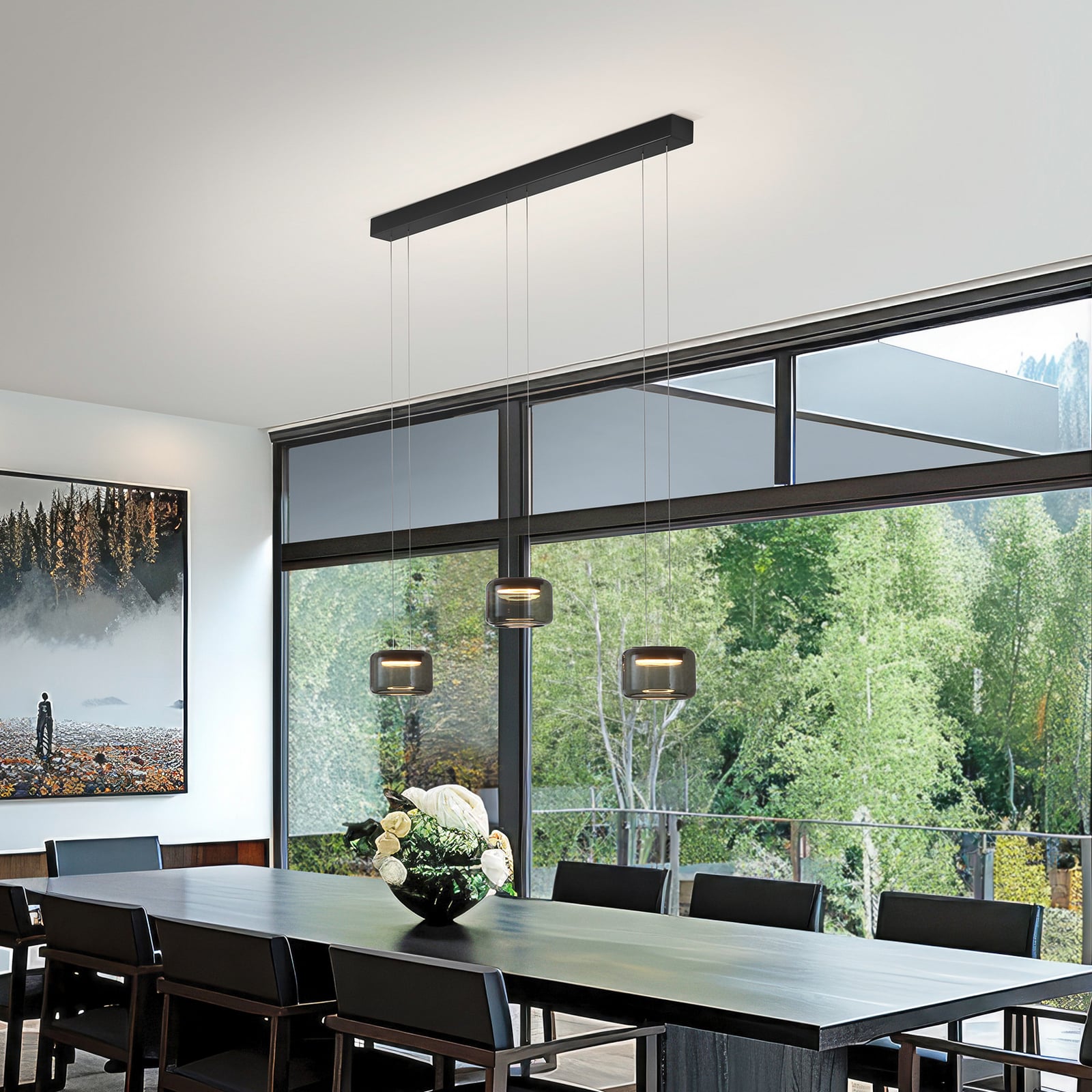Lampada LED a sospensione Sidra, nera, lunghezza 120 cm, comando gestuale Lampada LED a sospensione Sidra, nera, lunghezza 120 cm, comando gestuale