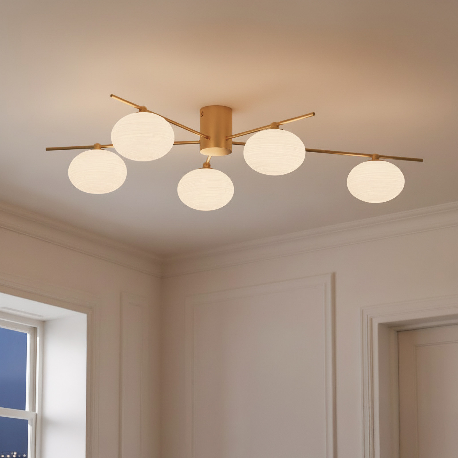 Plafonieră Lindby Valisa aurie 5 lumini - Camera de zi / sufragerie - aur alb - Sticlă