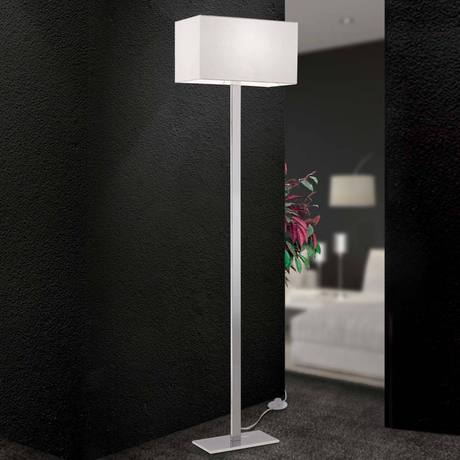 Orion Fabric floor lamp Grigor with white linen, for Living / Dining Room, metal, linen, E27, 60 W, energy efficiency: A++, H: 160 cm