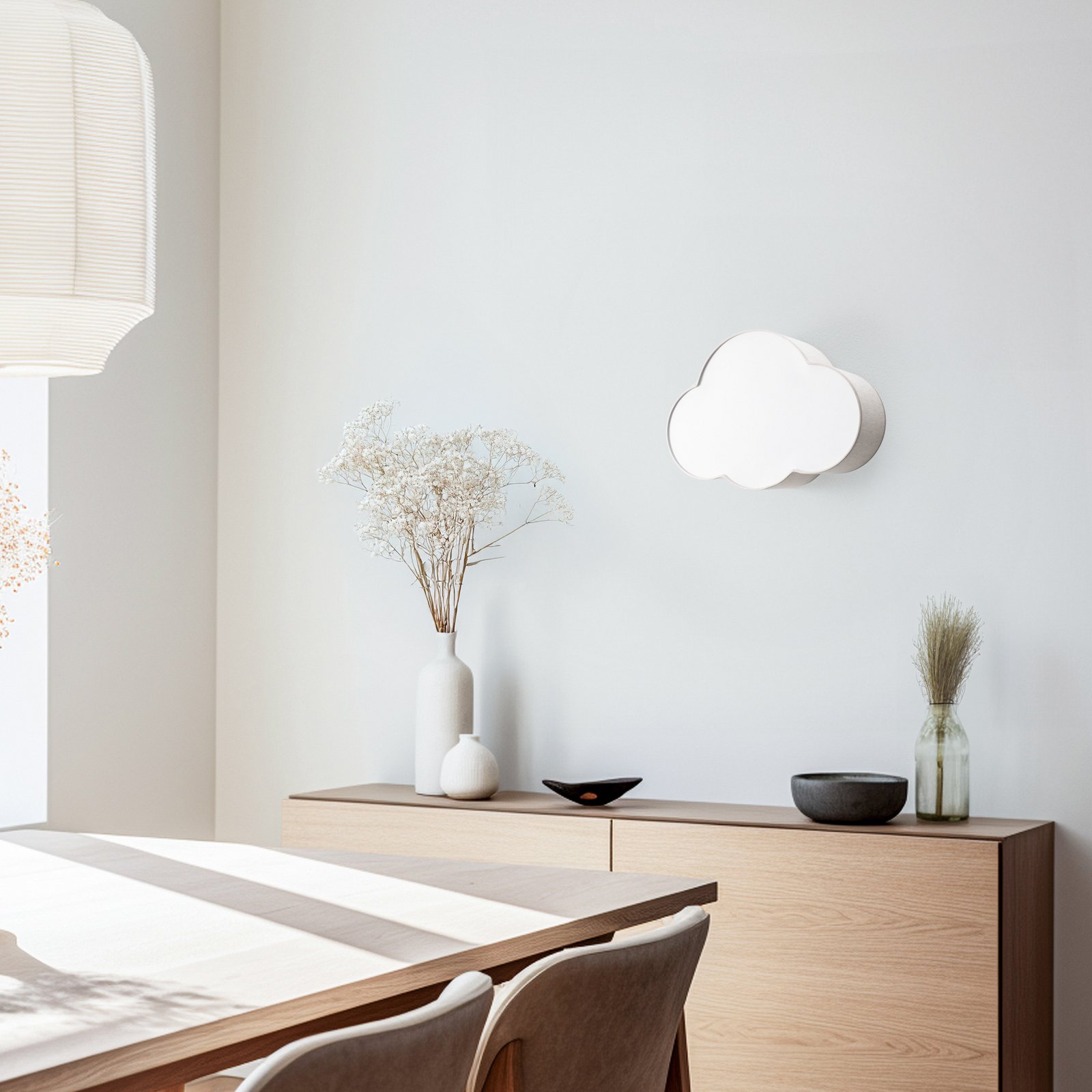 Wandlamp Cloud, beige, 43 cm breed, textiel, wolk, E27 Wandlamp Cloud, beige, 43 cm breed, textiel, wolk, E27