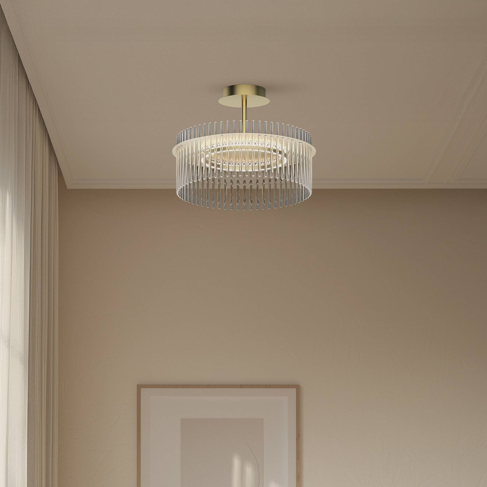 Lindby Lampa sufitowa LED Nubo, pierścień, złoty, szkło, Ø 45 cm