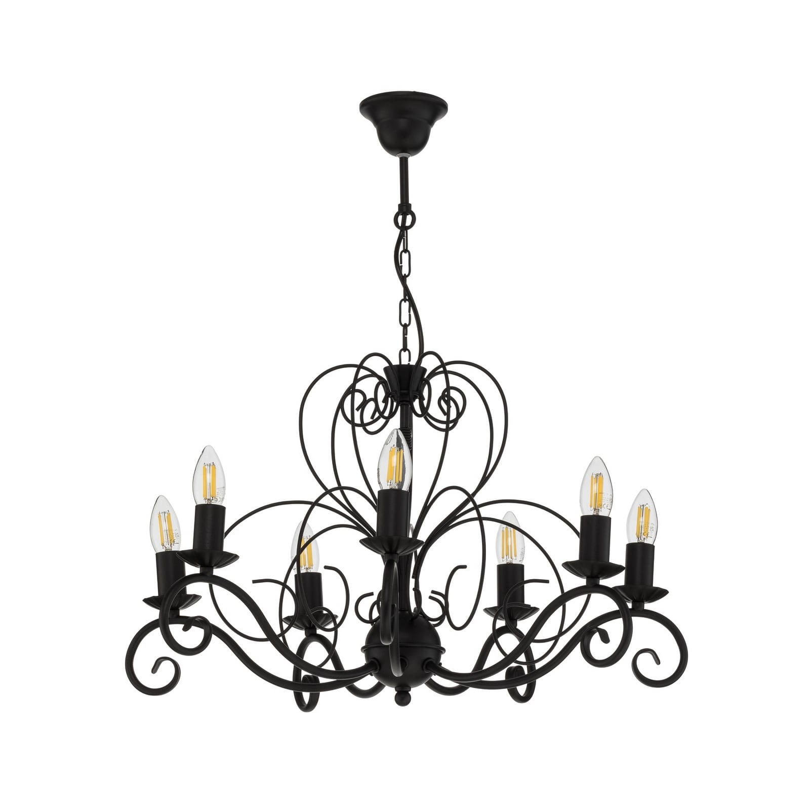 Kronleuchter Mauro, schwarz, 7-flammig, Ø 62 cm, Metall, E14