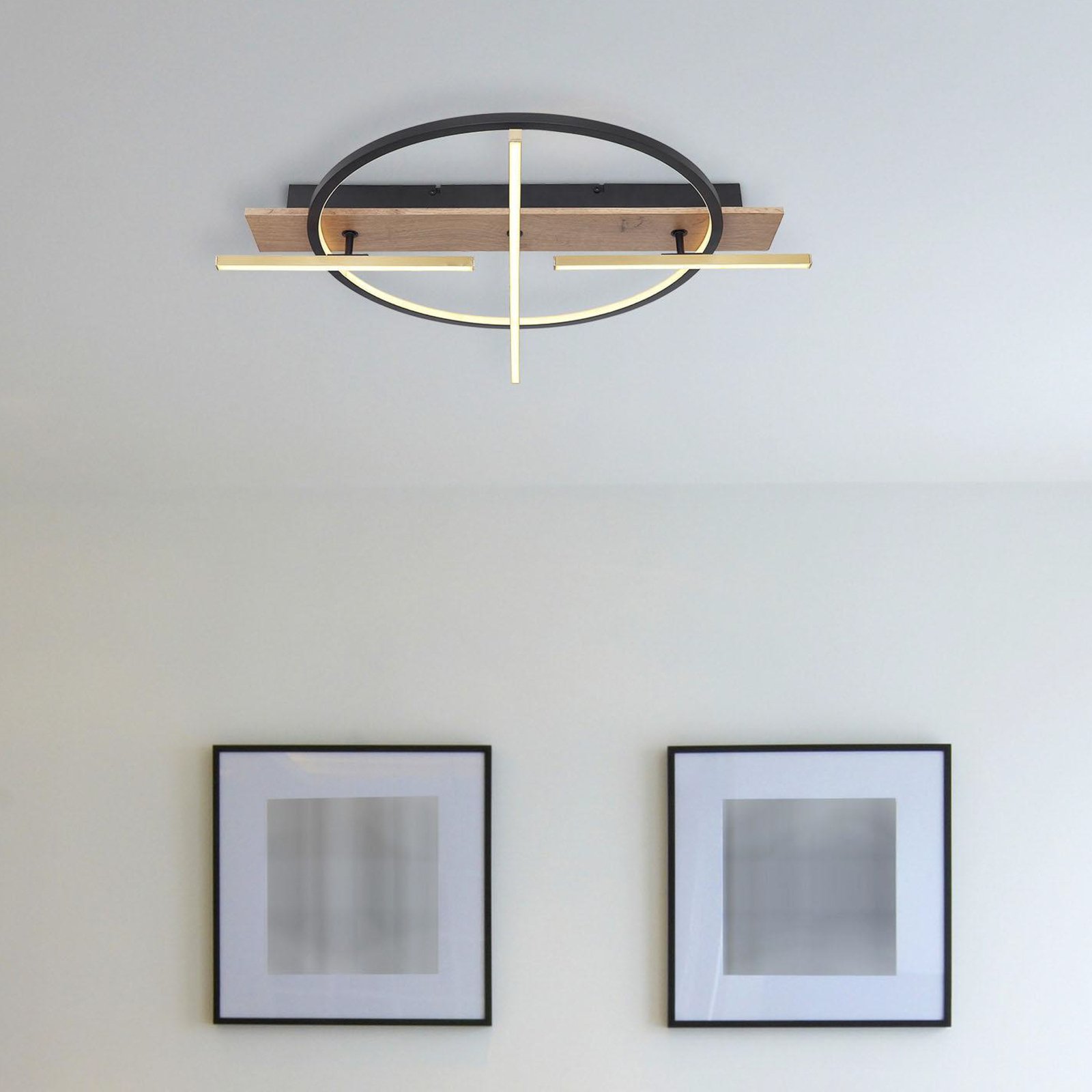 Lampa sufitowa LED Beatrix, długość 44 cm, drewno/czarny, drewno