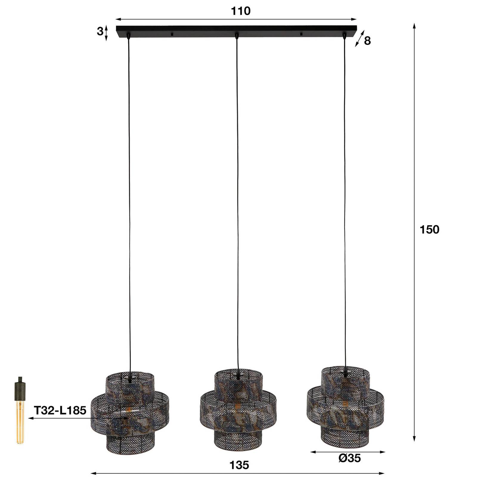 Latarnia żyrandol czarny/palony długość 135cm metal 3-punktowa