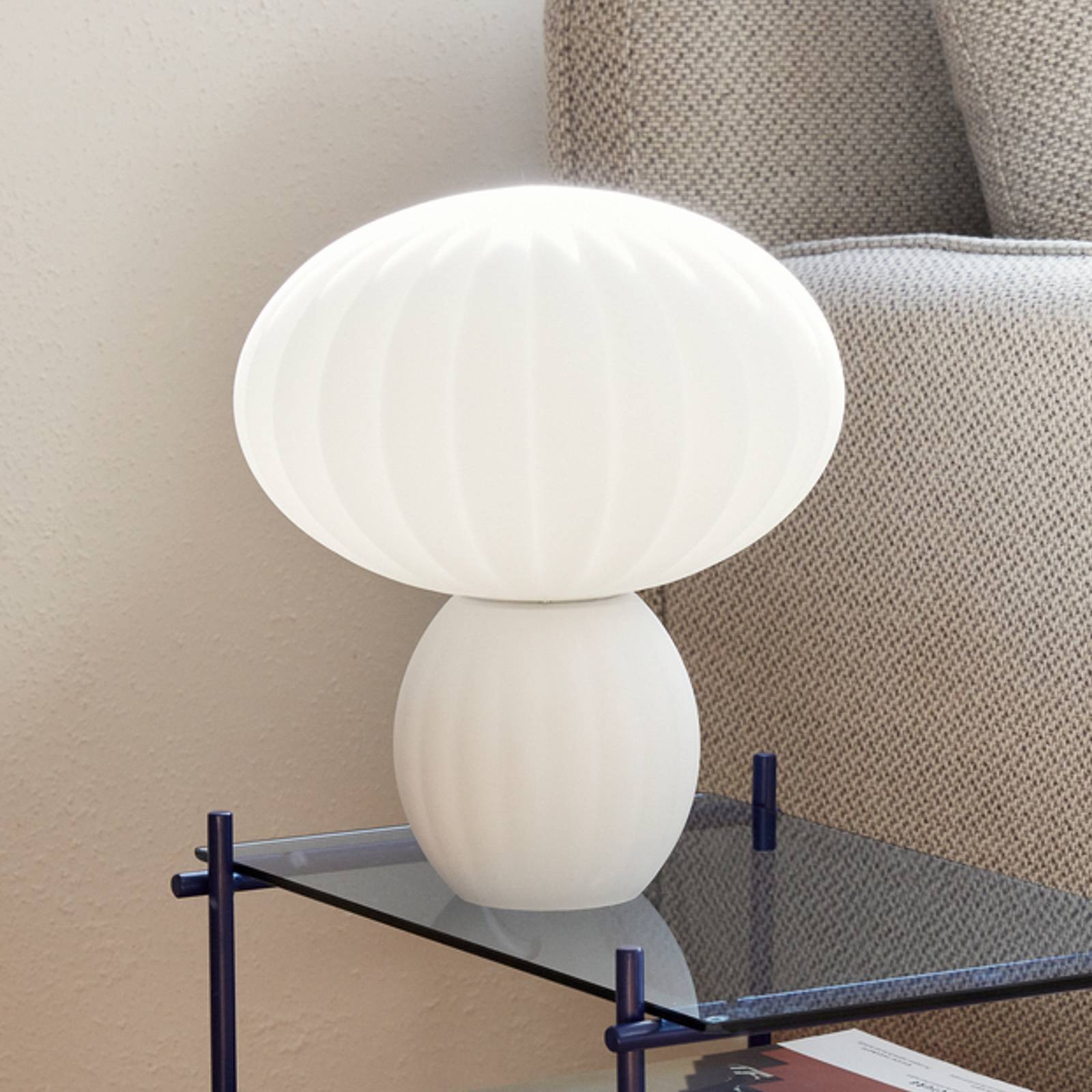 HÜBSCH lampe à poser Kumu, blanc, verre, E14, hauteur 28 cm