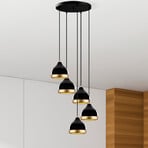 Hängeleuchte Yildo, 5-flammig, Rondell, schwarz/gold, Ø43 cm